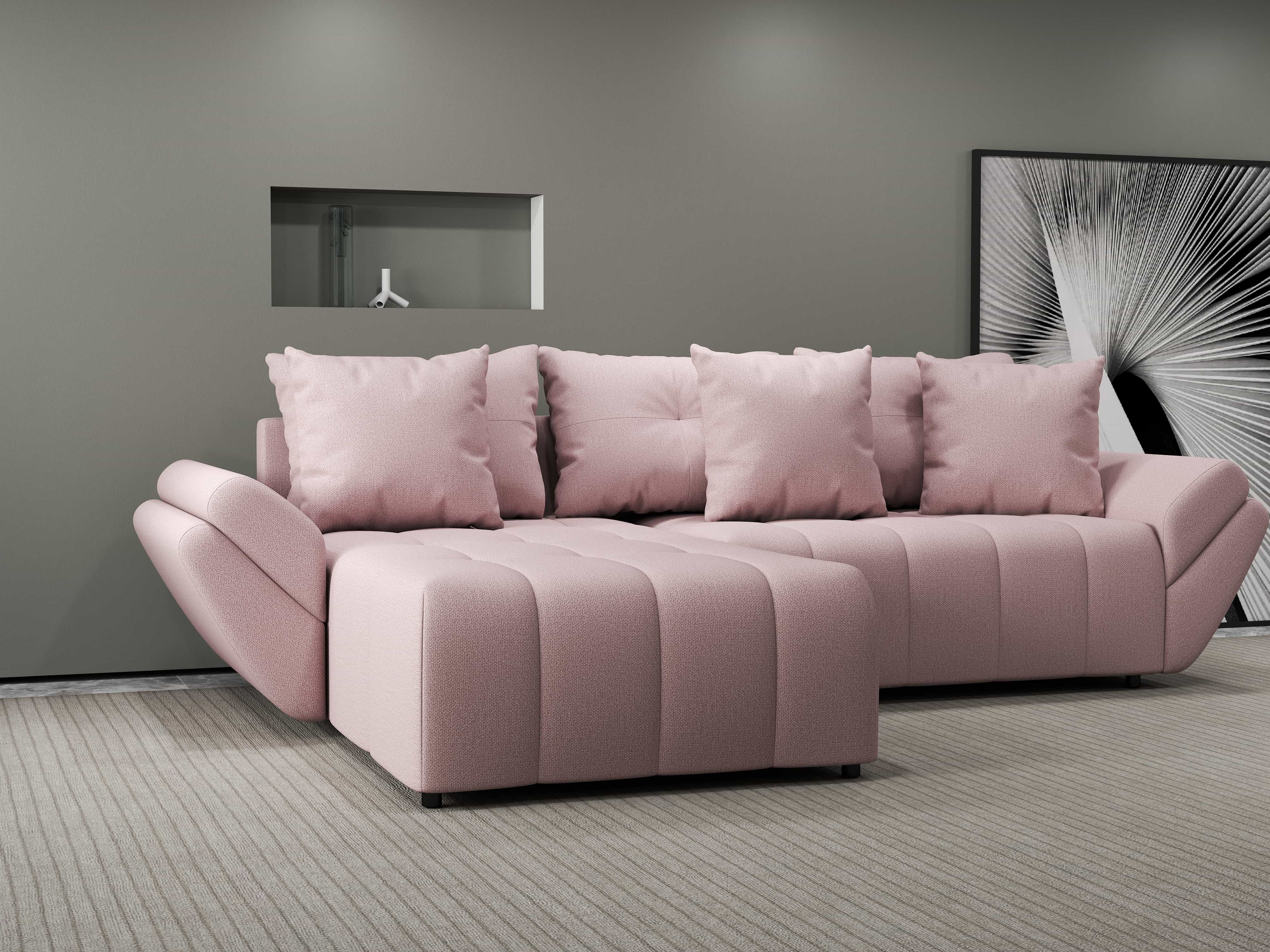 Colțar extensibil dumonde cu ladă de depozitare si sezut confortabil din spuma HR, Berlin Enjoy Roz 280x185 cm Fabrica