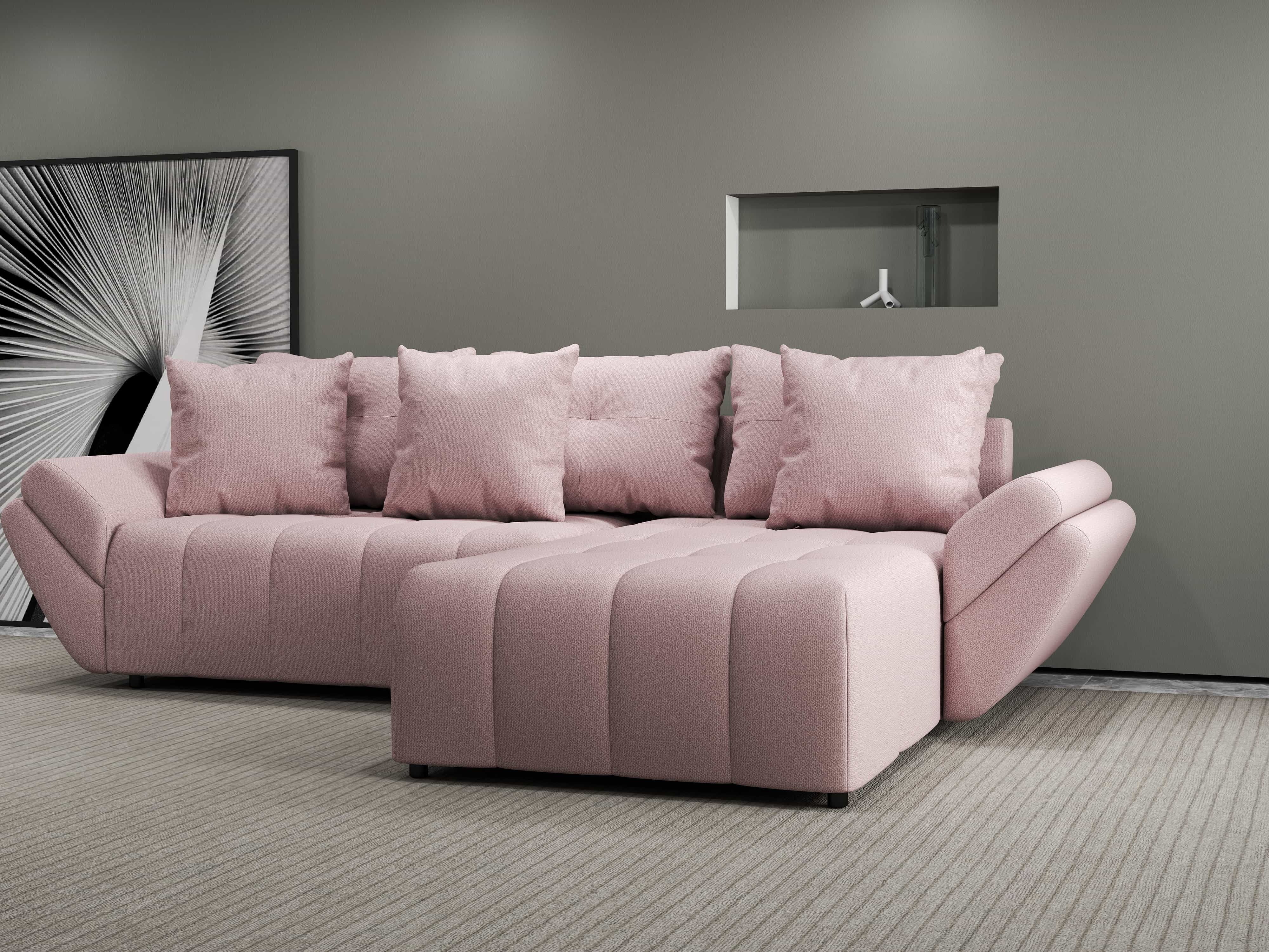 Colțar extensibil dumonde cu ladă de depozitare si sezut confortabil din spuma HR, Berlin Enjoy Roz 280x185 cm II Fabrica