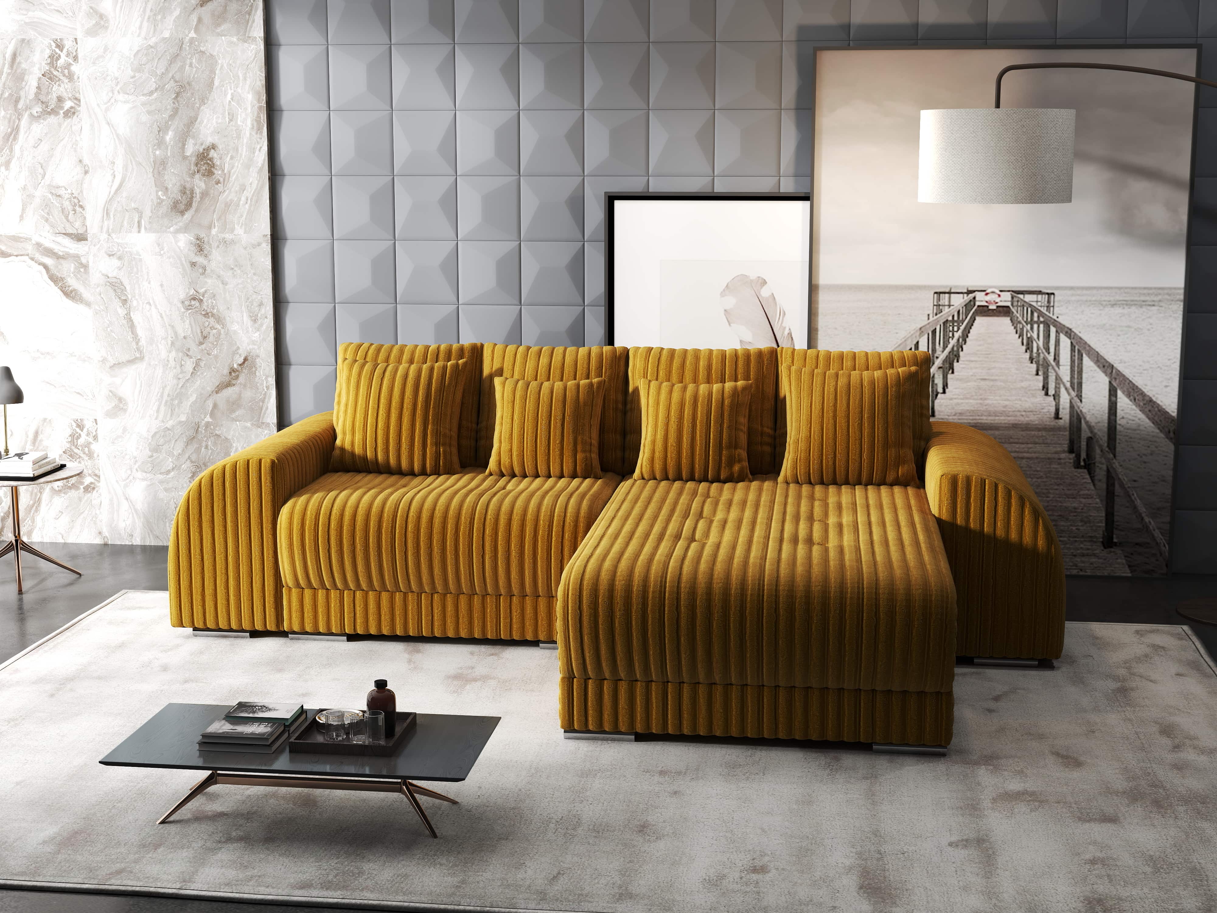 Colțar extensibil dumonde cu ladă de depozitare si sezut confortabil din spuma HR, Verona Ambience Mustar II 290x185 cm Fabrica