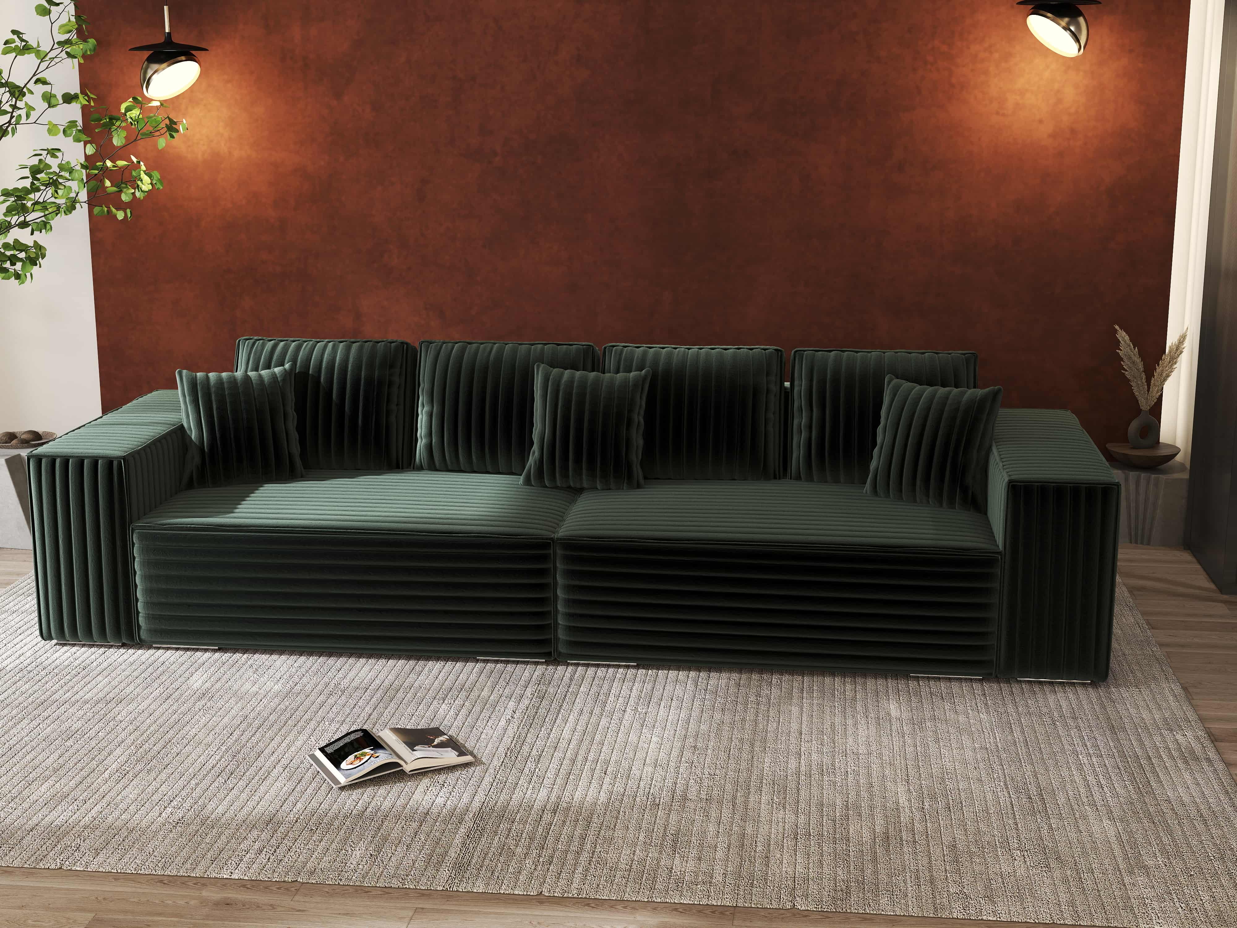 Canapea extensibilă dumonde cu ladă de depozitare si sezut confortabil din spuma HR, Dream Ambience Verde 310x100 cm Fabrica