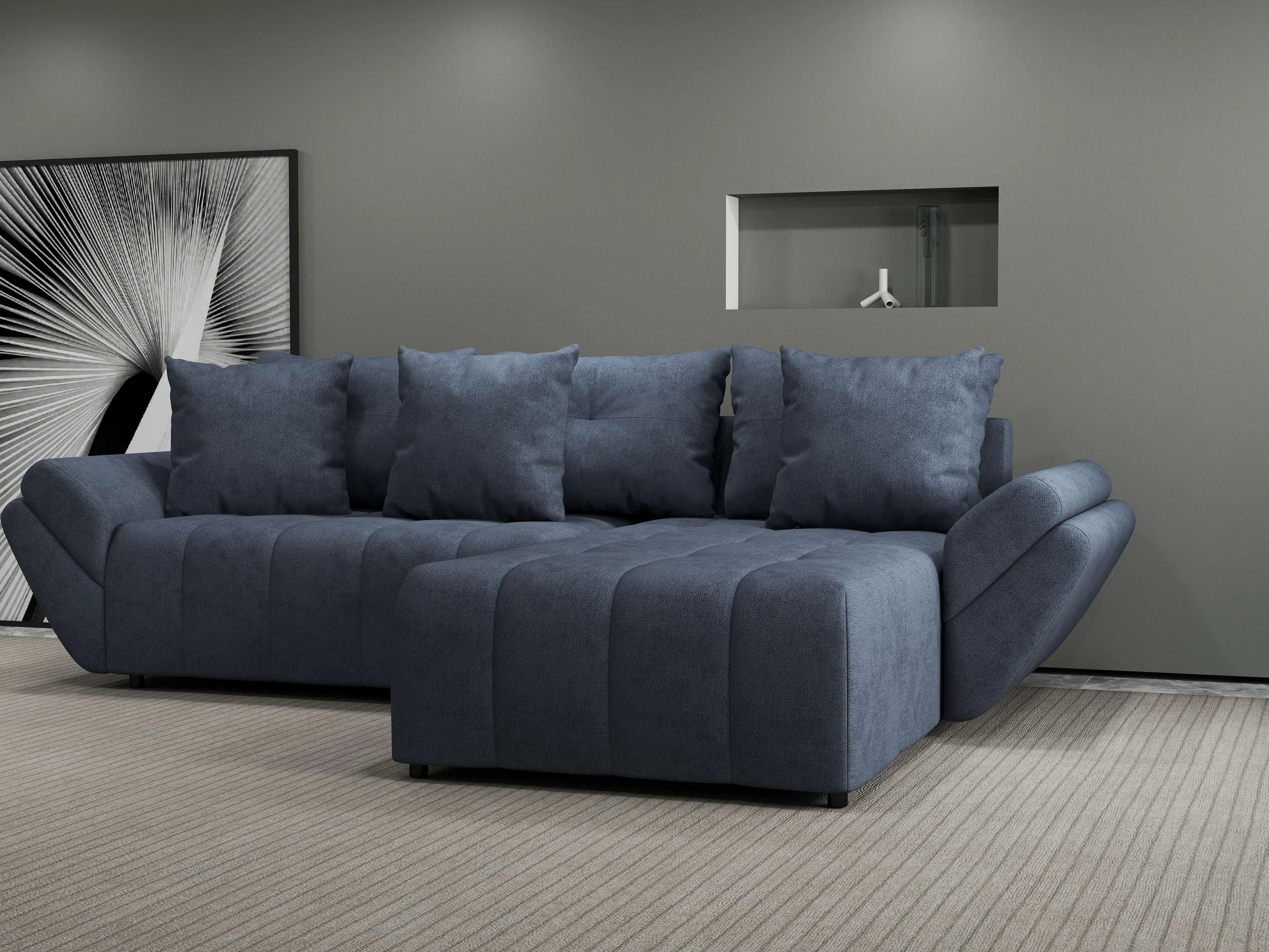 Colțar extensibil dumonde cu ladă de depozitare si sezut confortabil din spuma HR, Berlin Enjoy Antracit II 280x185 cm Fabrica