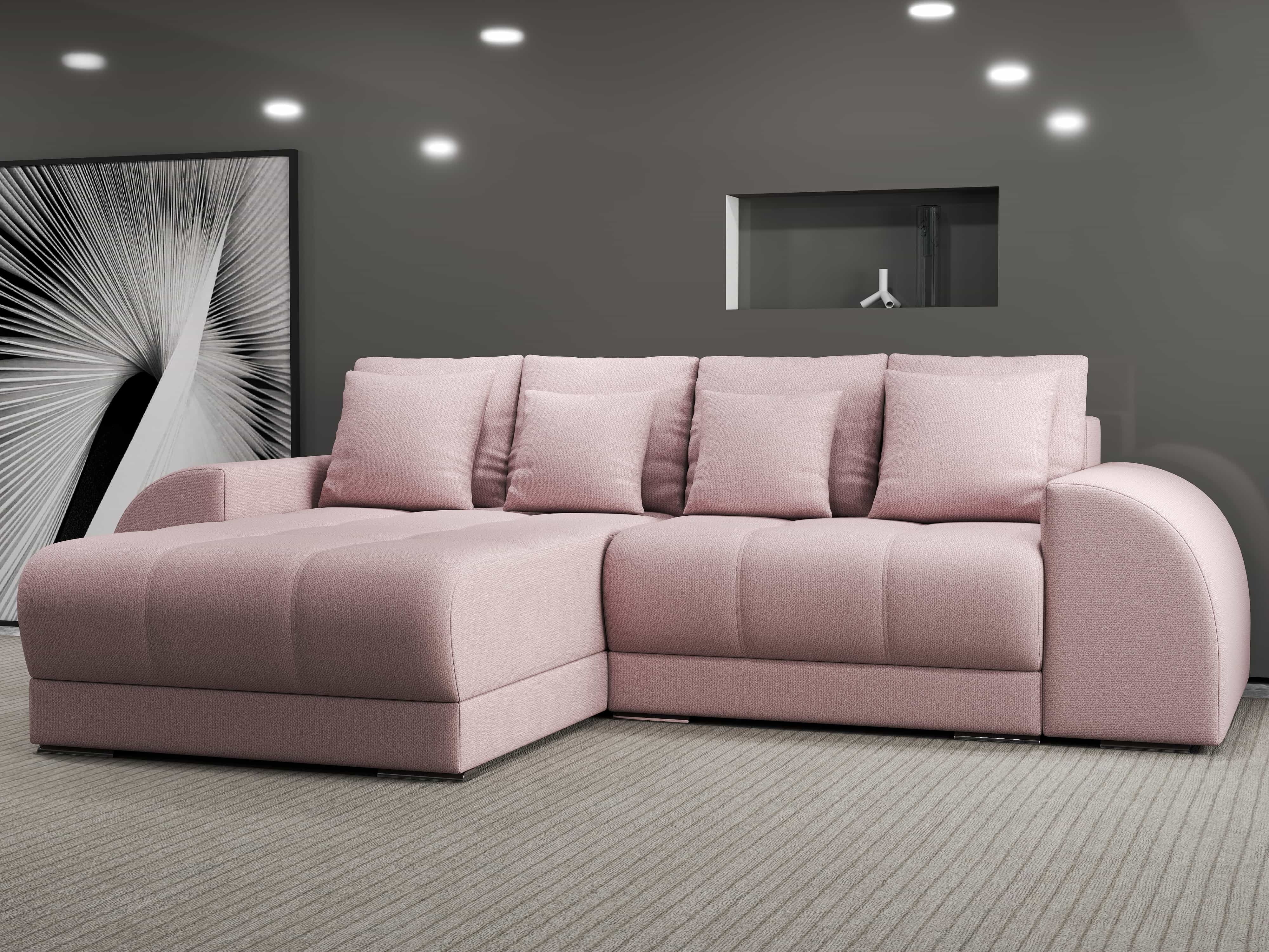 Colțar extensibil dumonde cu ladă de depozitare si sezut confortabil din spuma HR, Verona Enjoy Roz 290x185 cm Fabrica