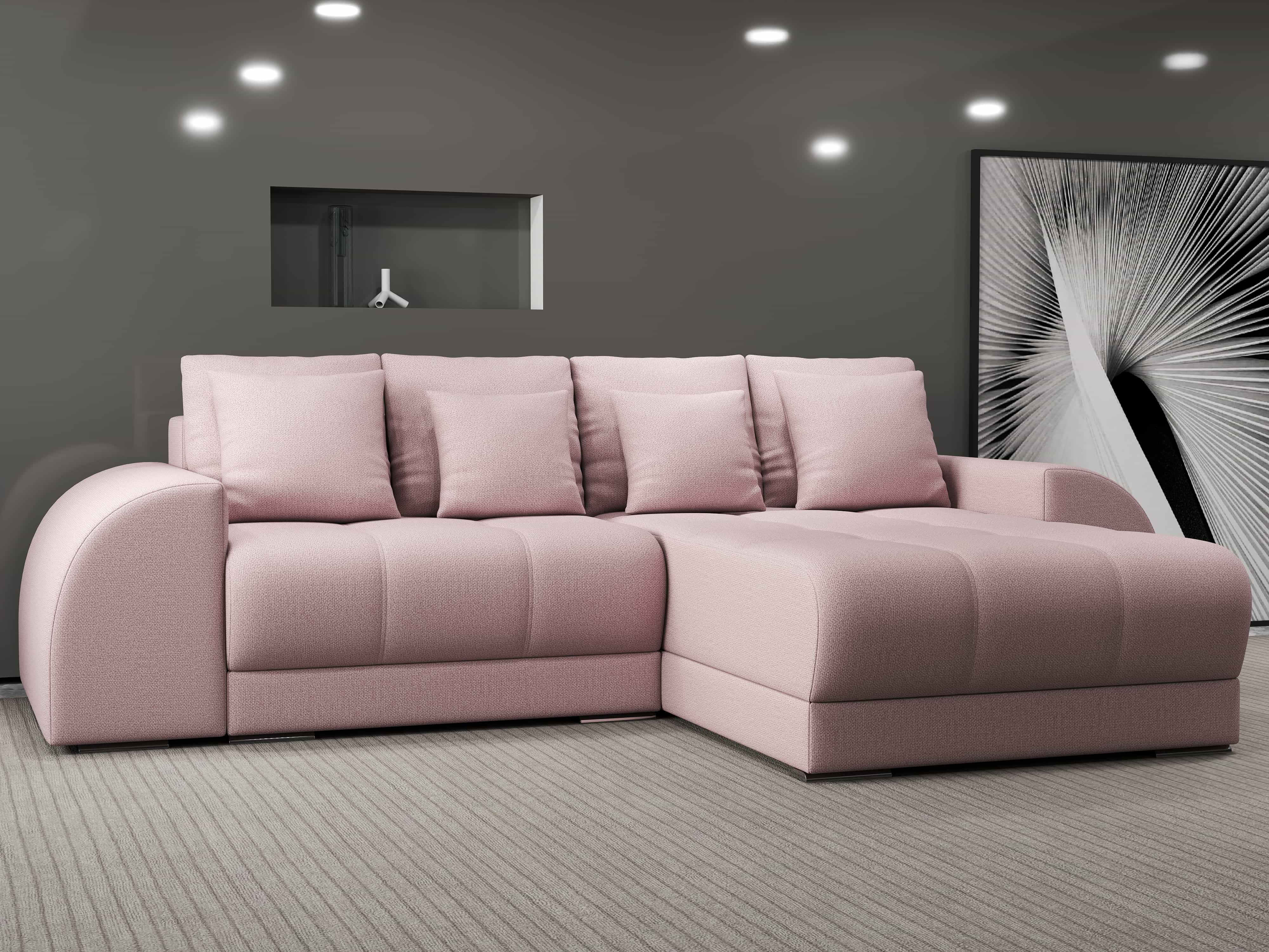 Colțar extensibil dumonde cu ladă de depozitare si sezut confortabil din spuma HR, Verona Enjoy Roz II 290x185 cm Fabrica