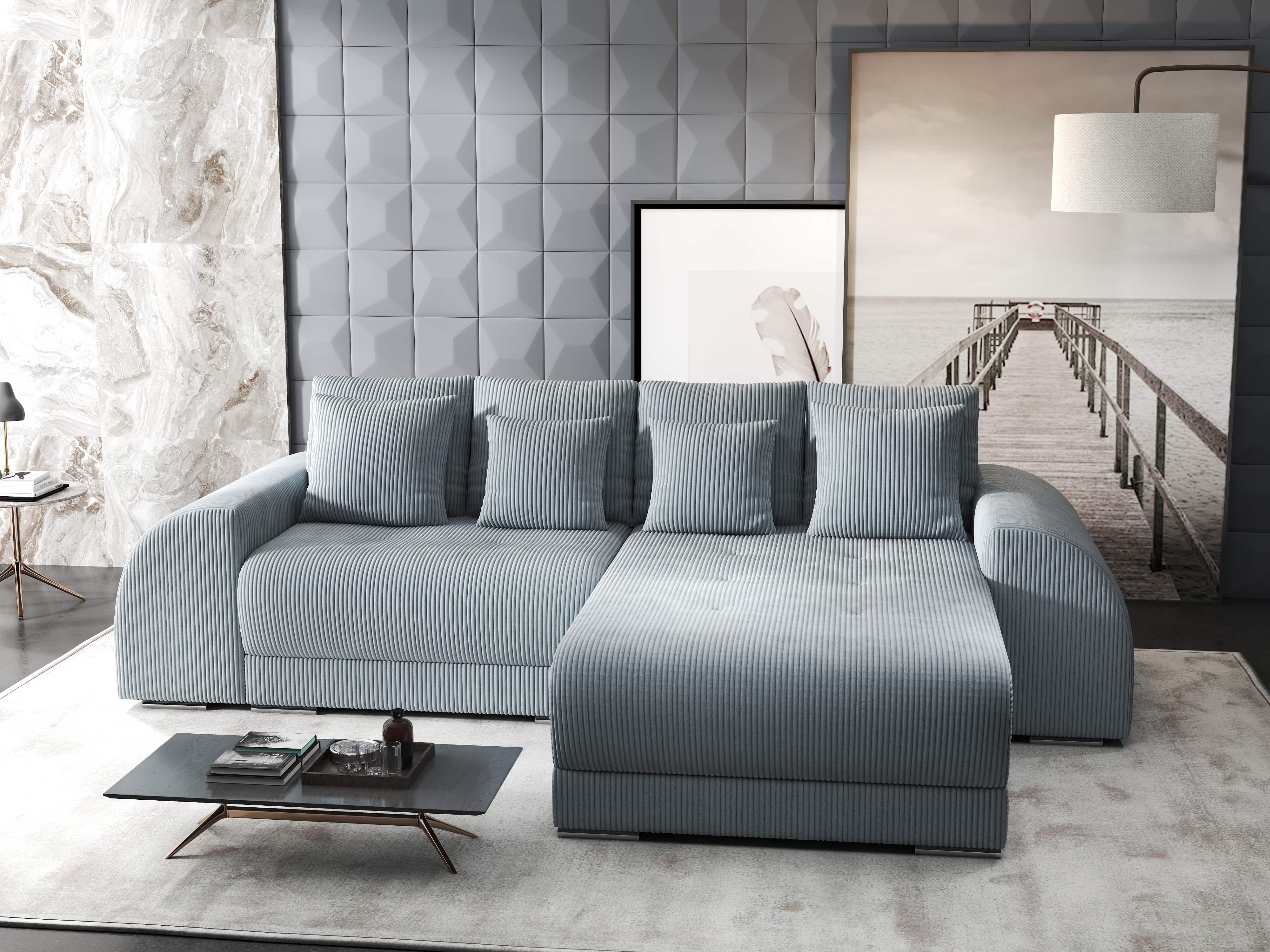 Colțar extensibil dumonde cu ladă de depozitare si sezut confortabil din spuma HR, Verona Zoom Gri II 290x185 cm Fabrica