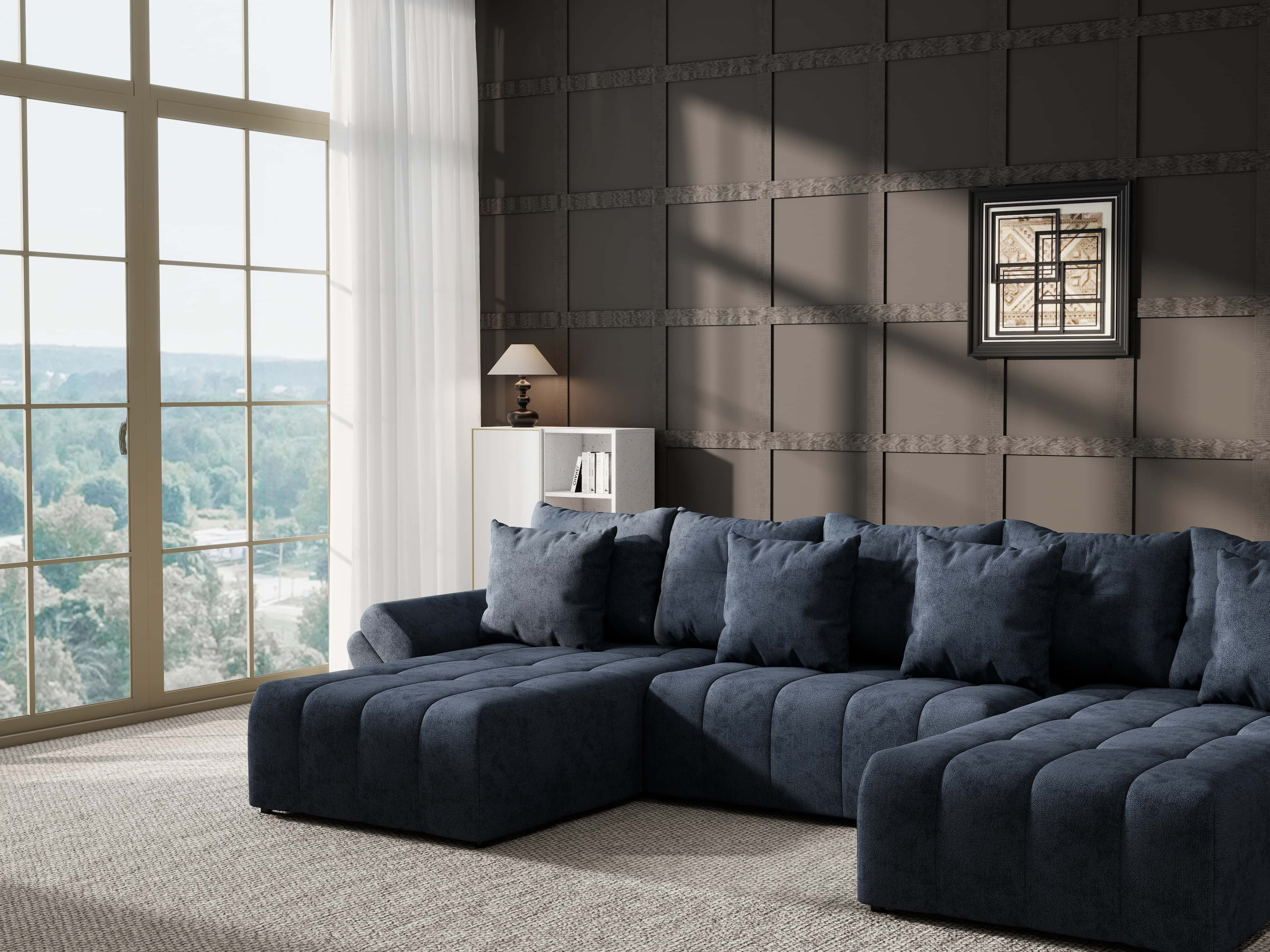 Colțar extensibil dumonde cu ladă de depozitare si sezut confortabil din spuma HR, Berlin U Enjoy Antracit 380x180 cm Fabrica