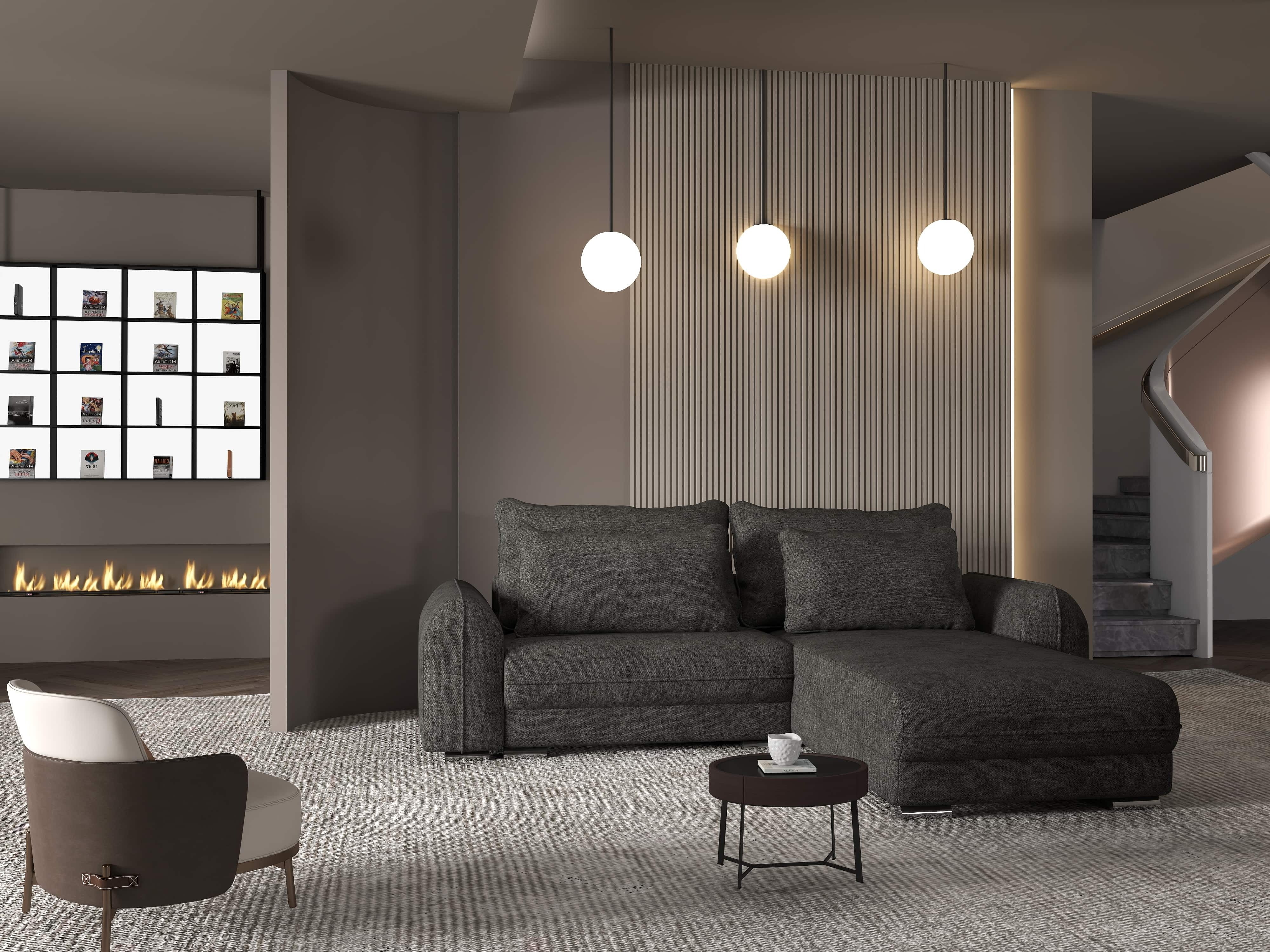 Colțar extensibil dumonde cu ladă de depozitare si sezut confortabil din spuma HR, Denver Enjoy Negru 275x185 cm II Fabrica