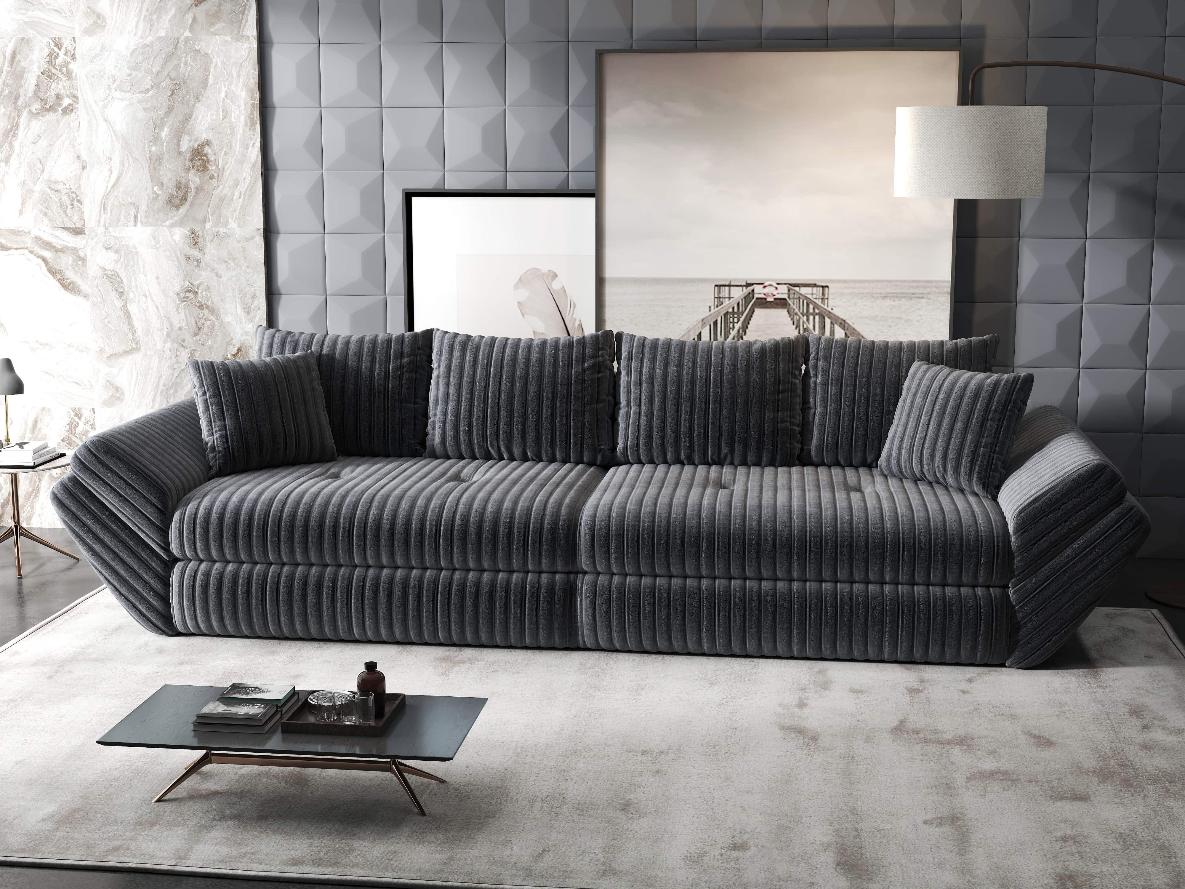 Canapea extensibilă dumonde cu ladă de depozitare si sezut confortabil din spuma HR, Loana Ambience Gri 300x100 cm Fabrica