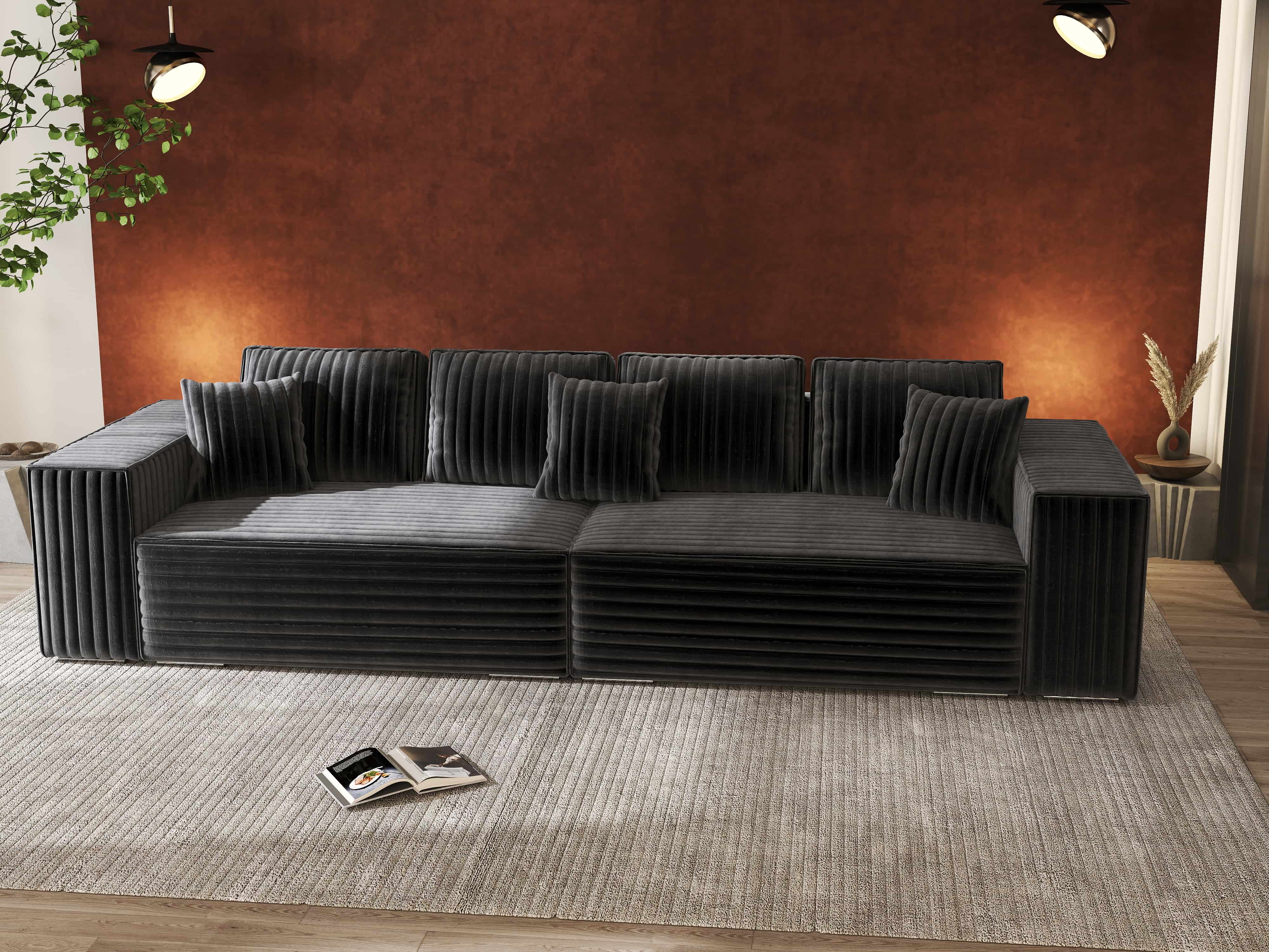 Canapea extensibilă dumonde cu ladă de depozitare si sezut confortabil din spuma HR, Dream Ambience Gri 310x100 cm Fabrica