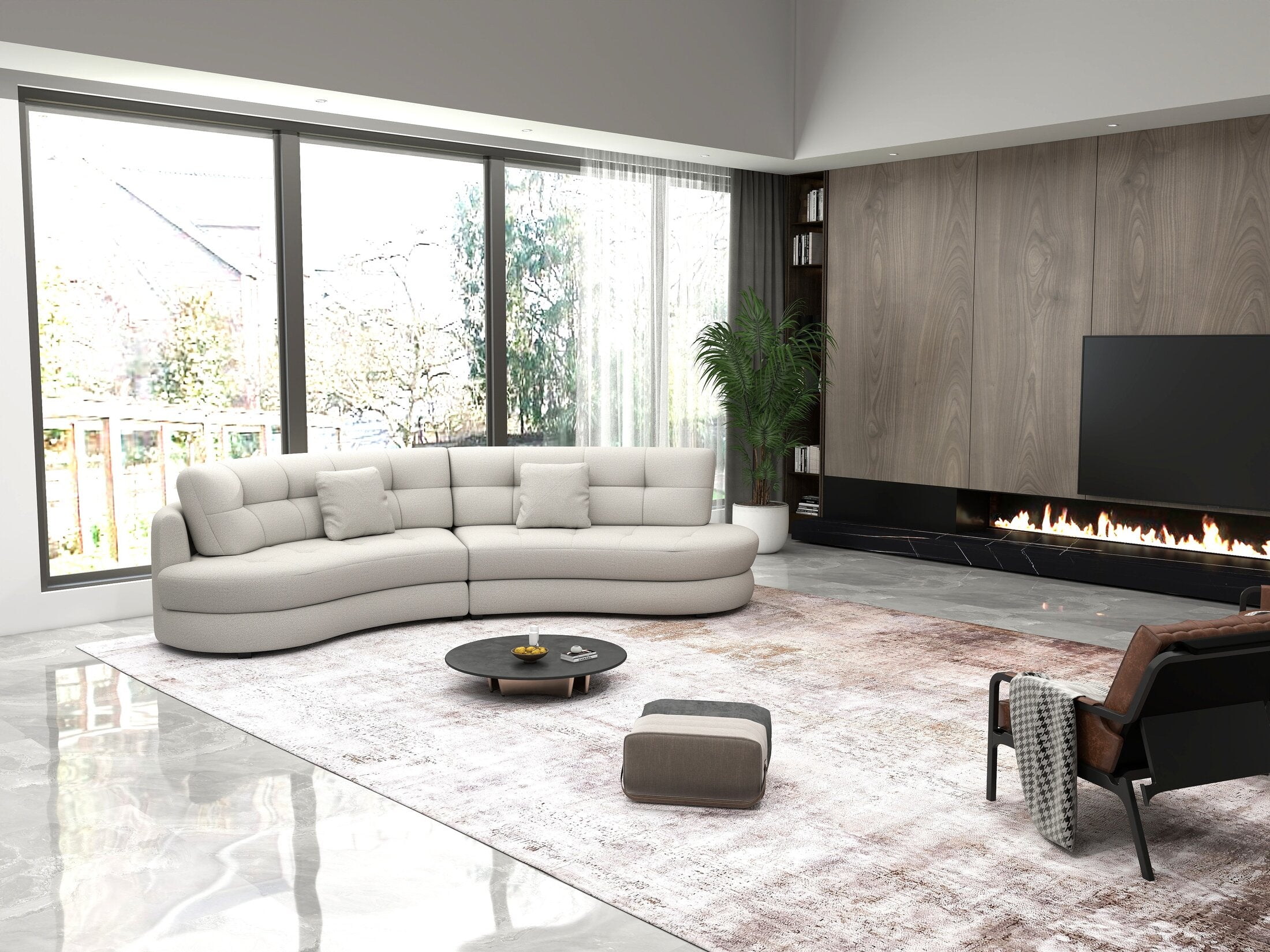 Canapea semirotunda dumonde cu șezut confortabil din spumă HR, Roma Enjoy Bej 300x160 cm