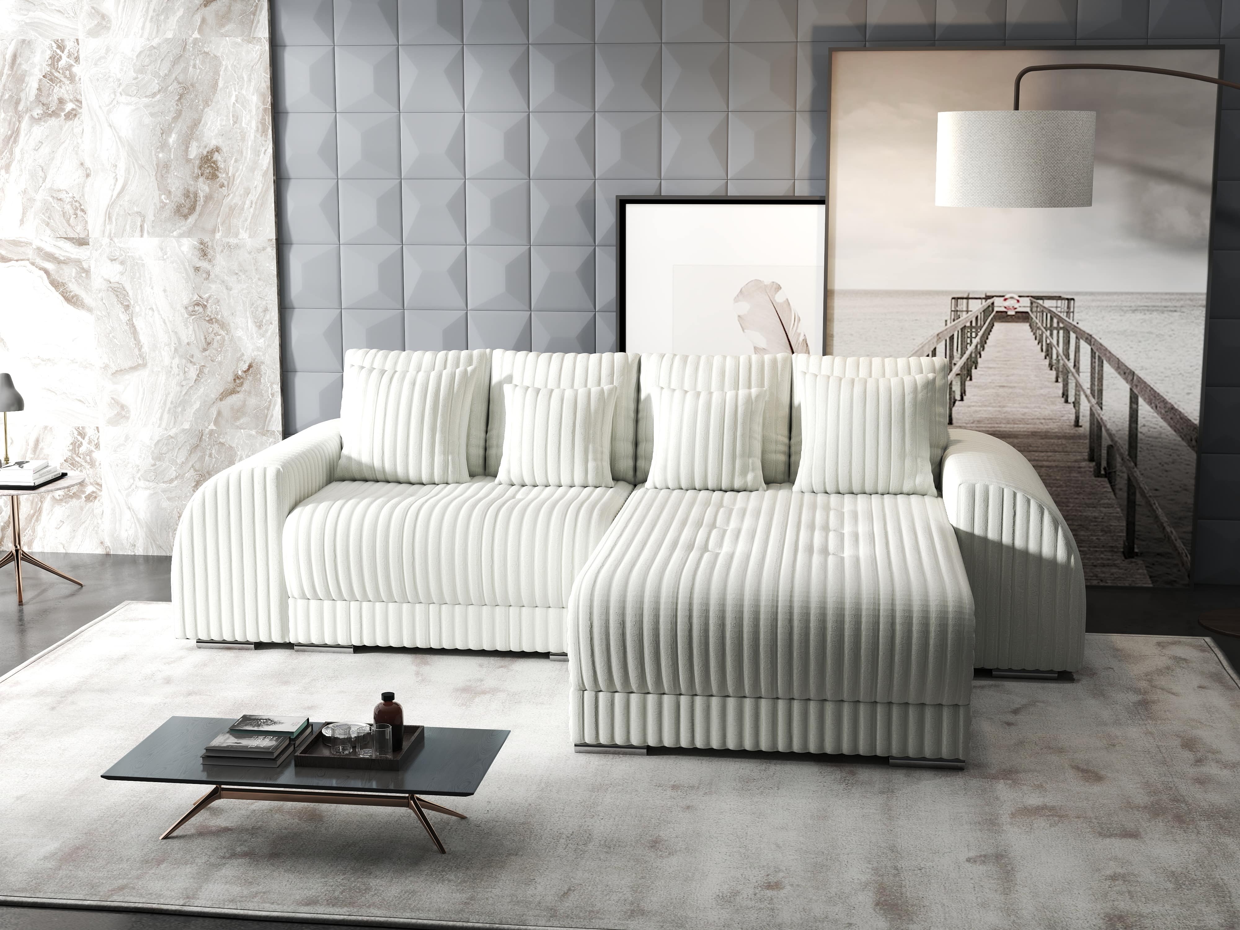 Colțar extensibil dumonde cu ladă de depozitare si sezut confortabil din spuma HR, Verona Ambience Ivory II 290x185 cm Fabrica