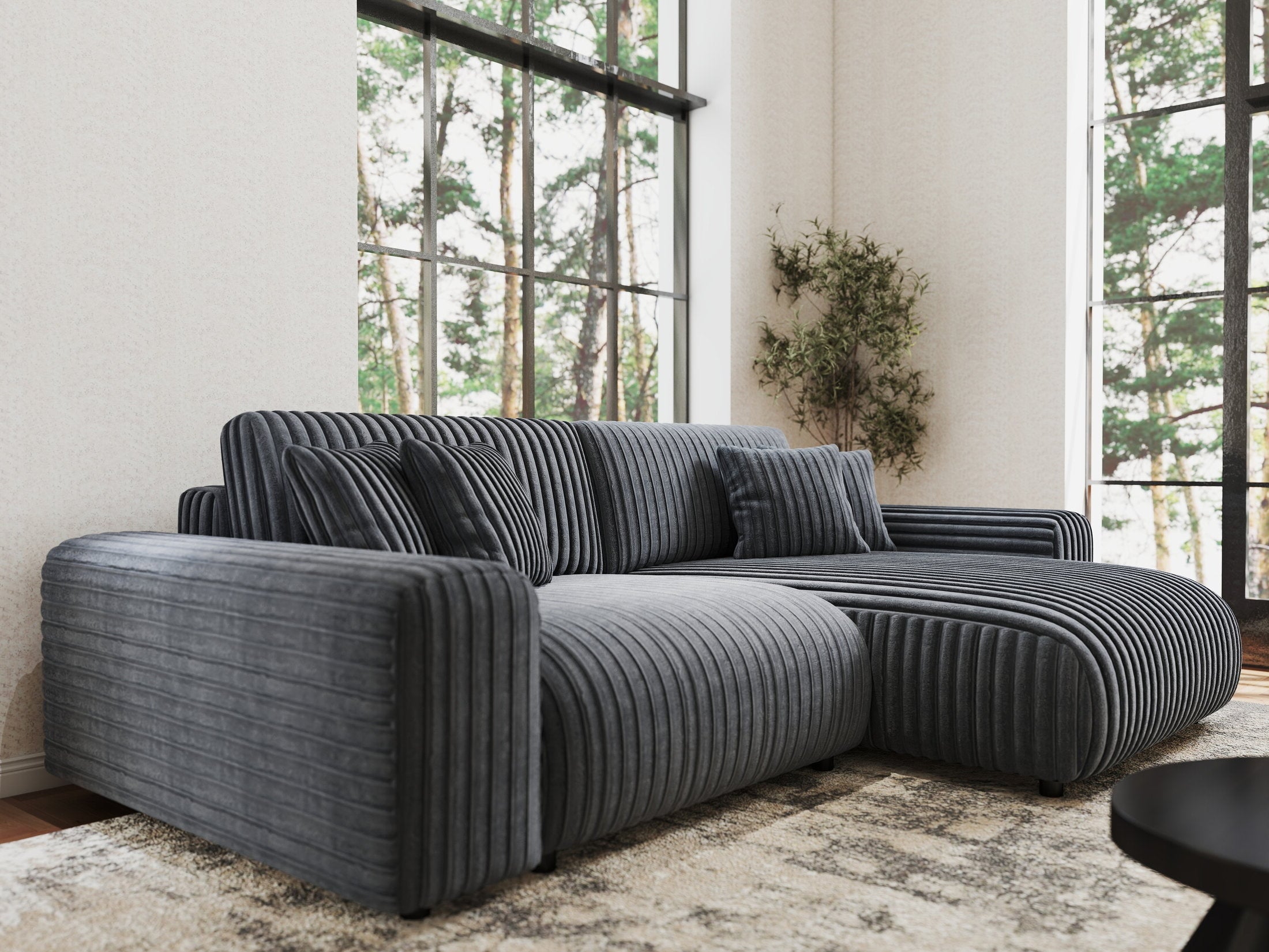 Colțar extensibil dumonde cu ladă de depozitare si sezut confortabil din spuma HR, Sarina Ambience Gri 255x168 cm II