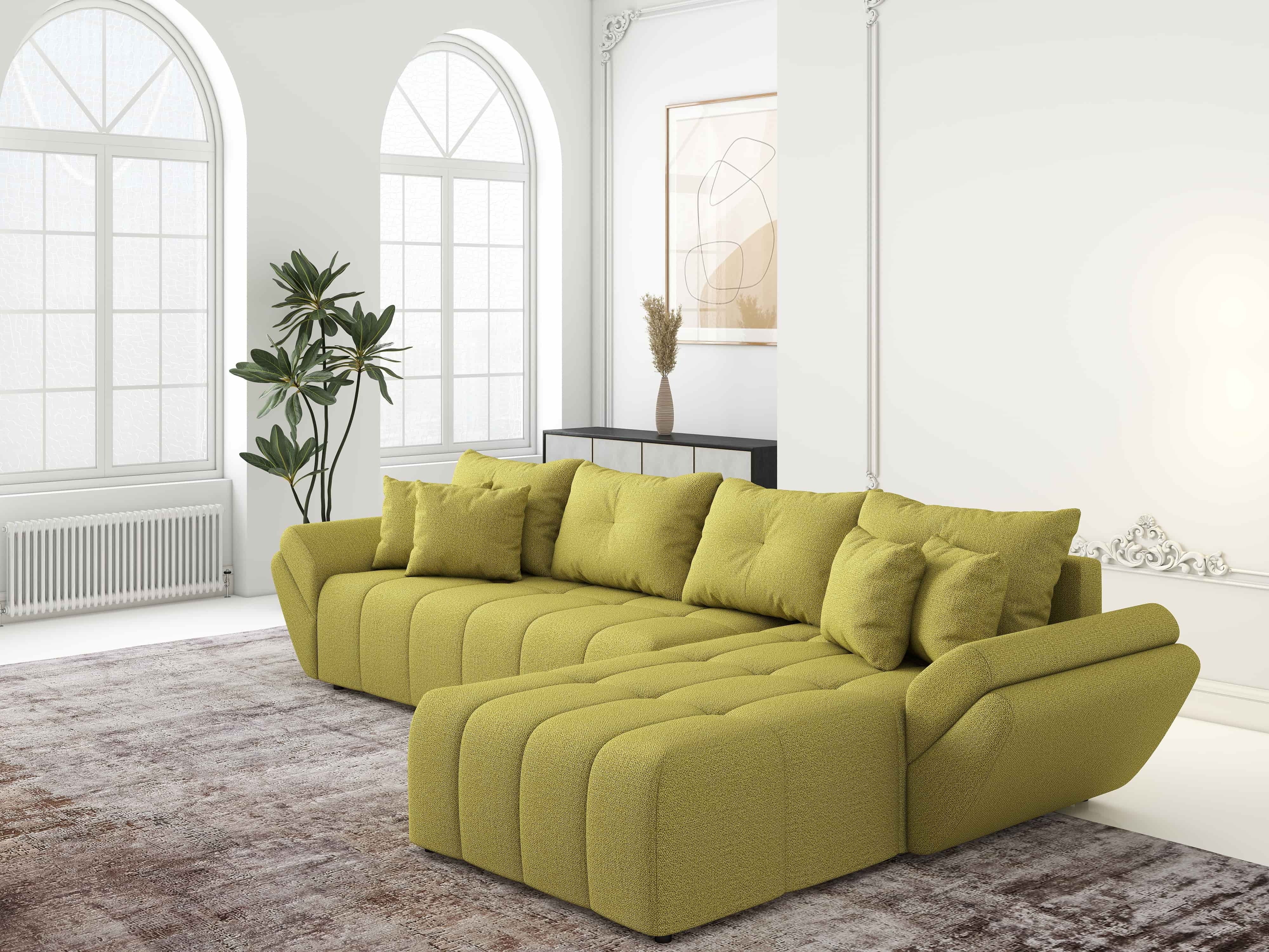 Colțar extensibil dumonde cu ladă de depozitare si sezut confortabil din spuma HR, Berlin XL Enjoy Green 350x185 cm II Fabrica