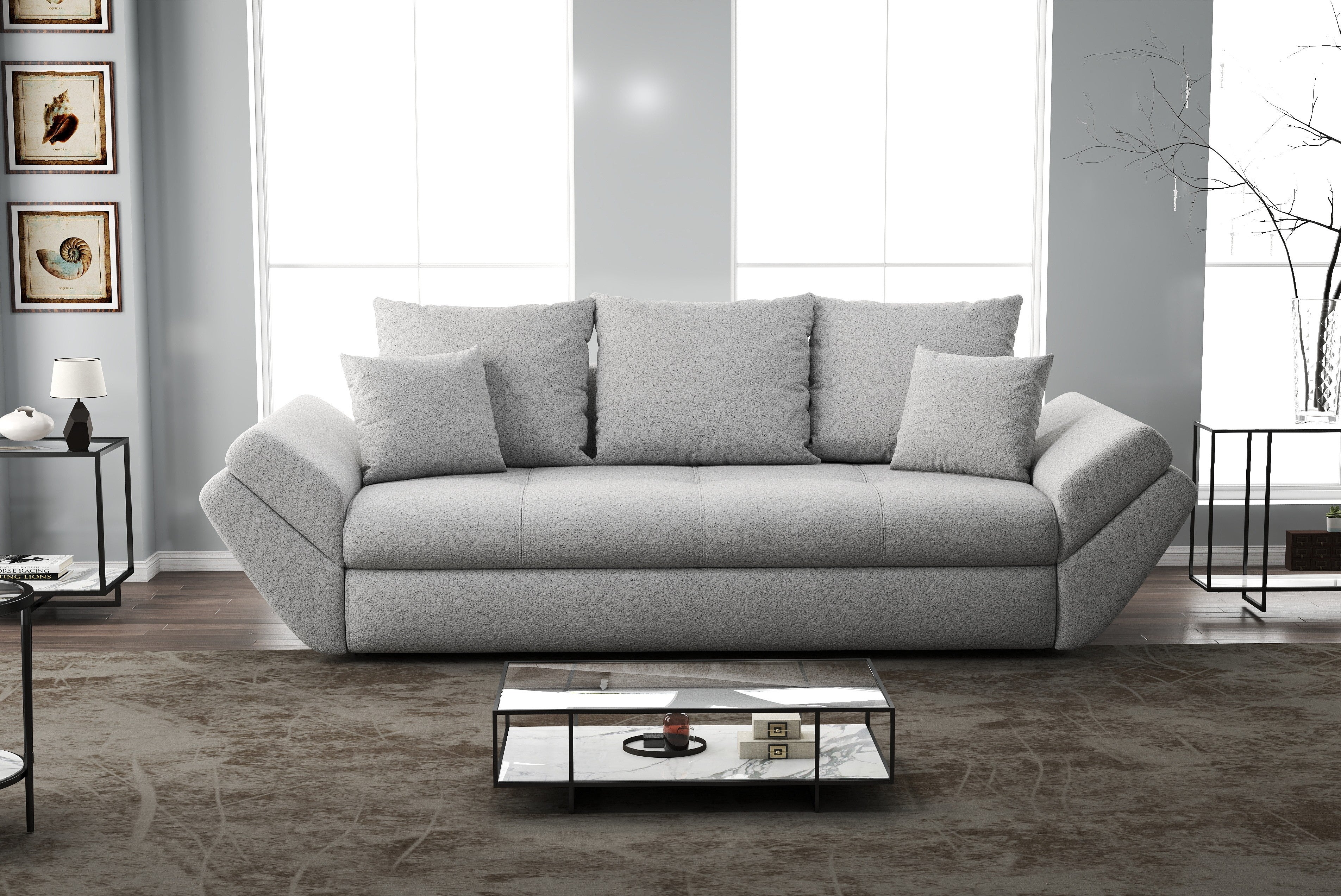 Canapea extensibilă dumonde cu ladă de depozitare si sezut confortabil din spuma HR, Loana Euphoria Dove 250x100 cm Fabrica