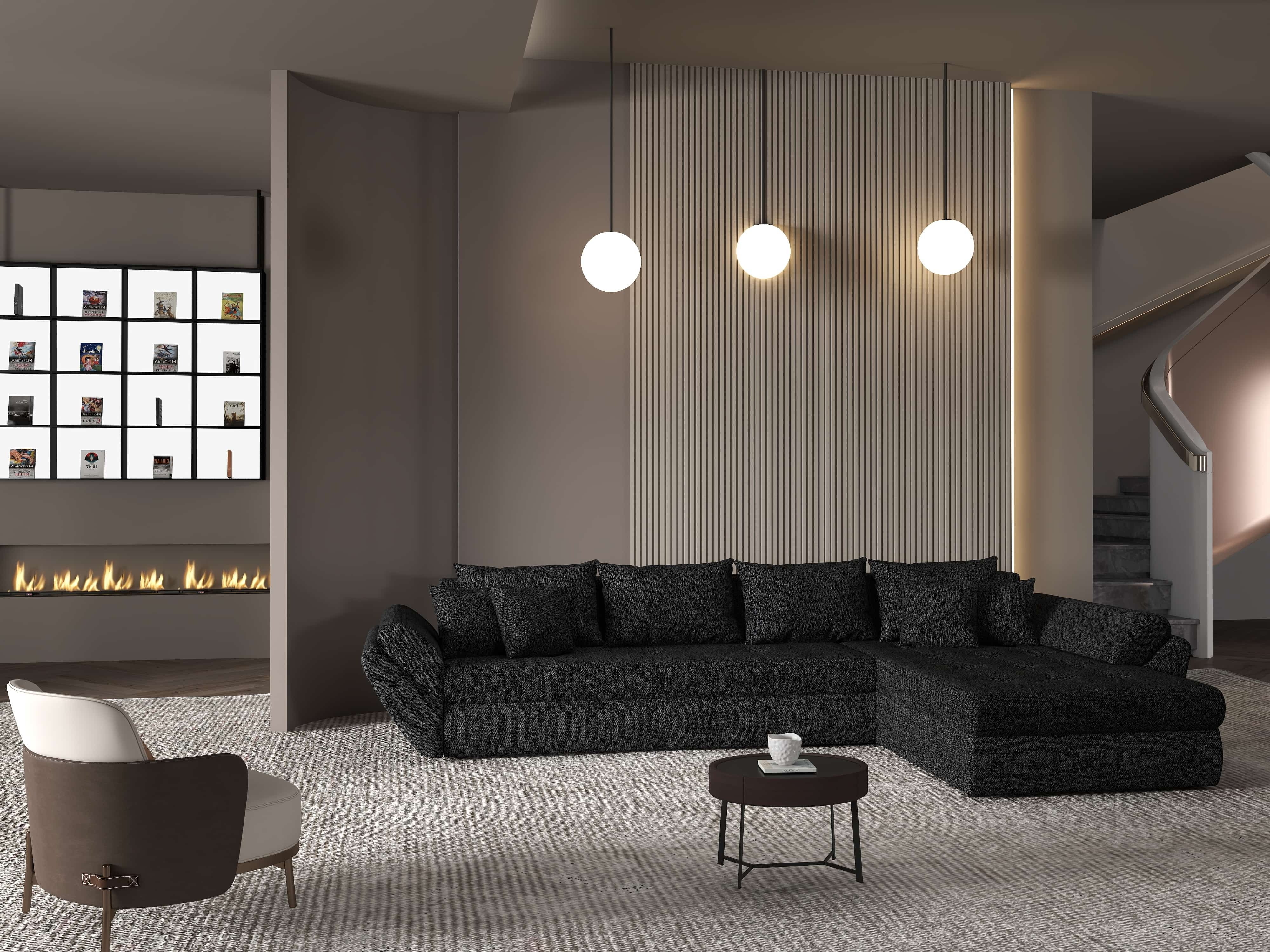 Colțar extensibil dumonde cu ladă de depozitare si sezut confortabil din spuma HR, Loana XL Enjoy Negru II 335x185 cm Fabrica