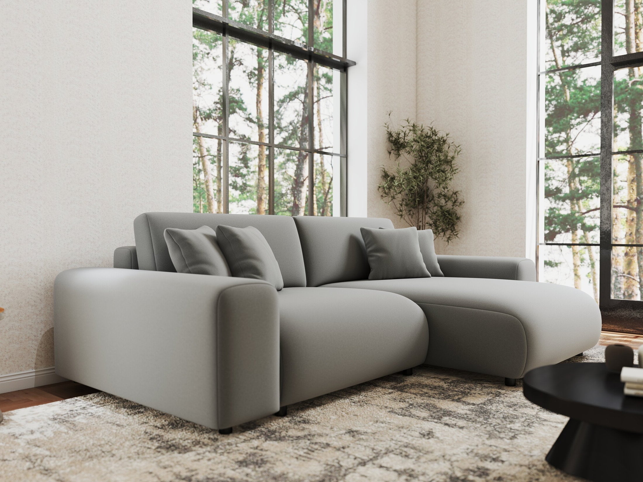 Colțar extensibil dumonde cu ladă de depozitare si sezut confortabil din spuma HR, Sarina Royal Gri 255x168 cm II