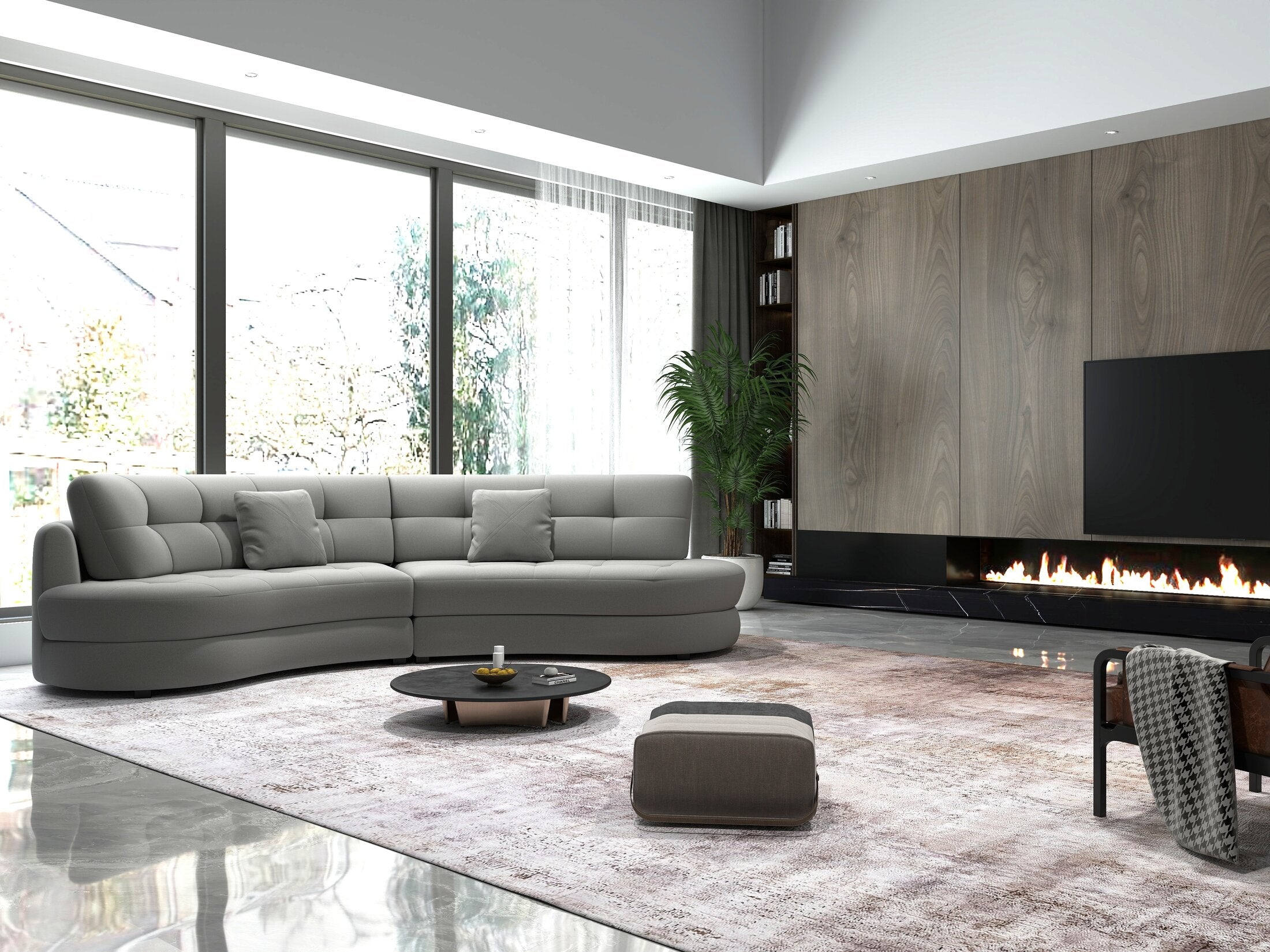 Canapea semirotunda dumonde cu șezut confortabil din spumă HR, Roma Royal Gri 300x160 cm