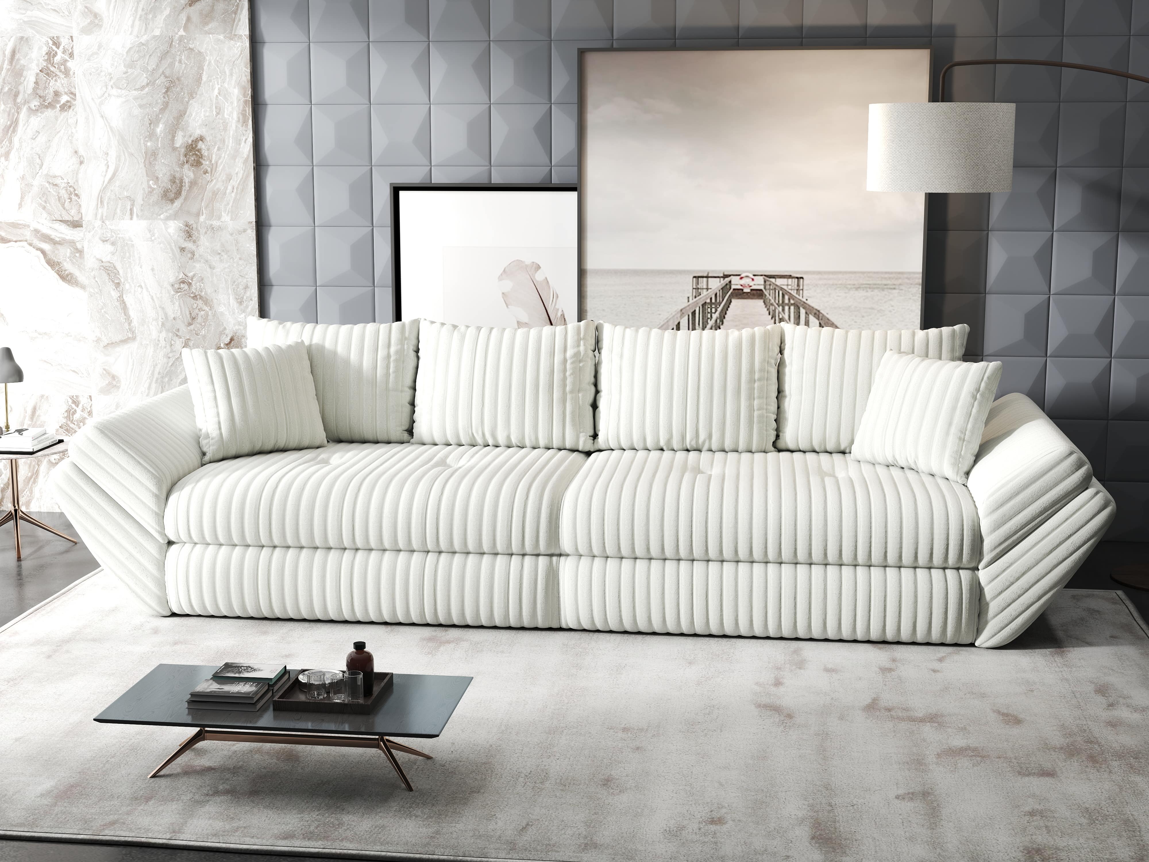Canapea extensibilă dumonde cu ladă de depozitare si sezut confortabil din spuma HR, Loana Ambience Ivory 300x100 cm Fabrica