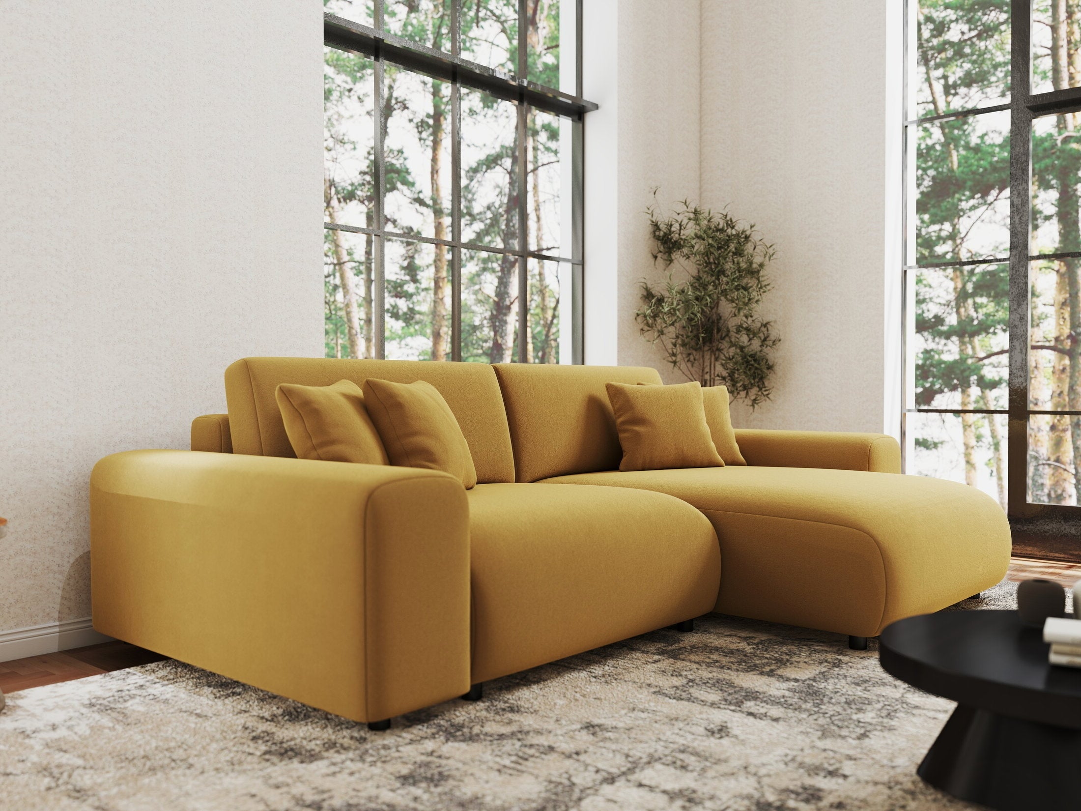 Colțar extensibil dumonde cu ladă de depozitare si sezut confortabil din spuma HR, Sarina Royal Mustar 255x168 cm II