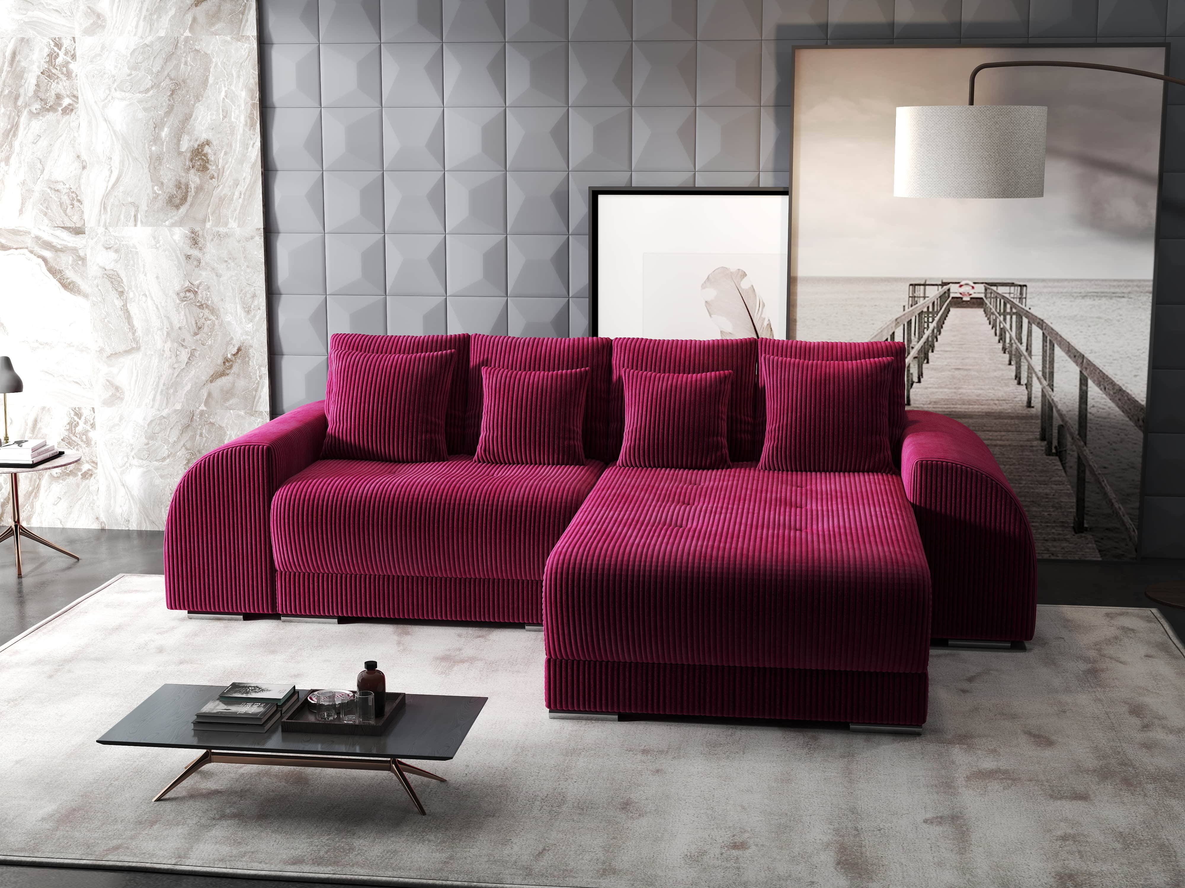 Colțar extensibil dumonde cu ladă de depozitare si sezut confortabil din spuma HR, Verona Zoom Rosu II 290x185 cm Fabrica