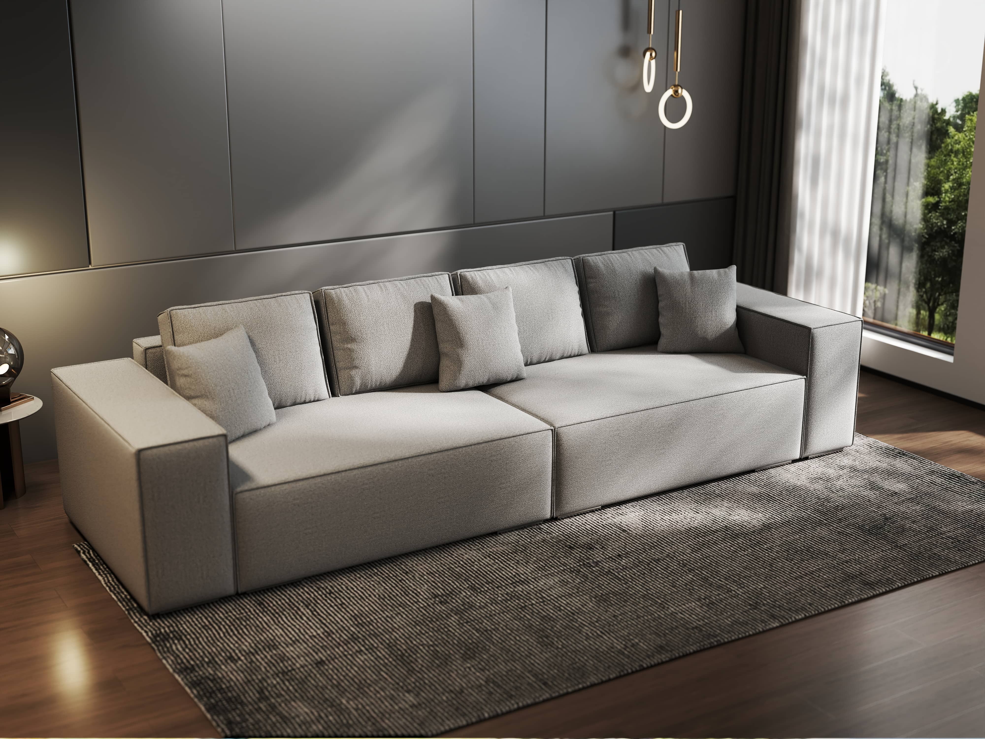 Canapea extensibilă dumonde cu ladă de depozitare si sezut confortabil din spuma HR, Dream Enjoy Gri 310x100 cm Fabrica