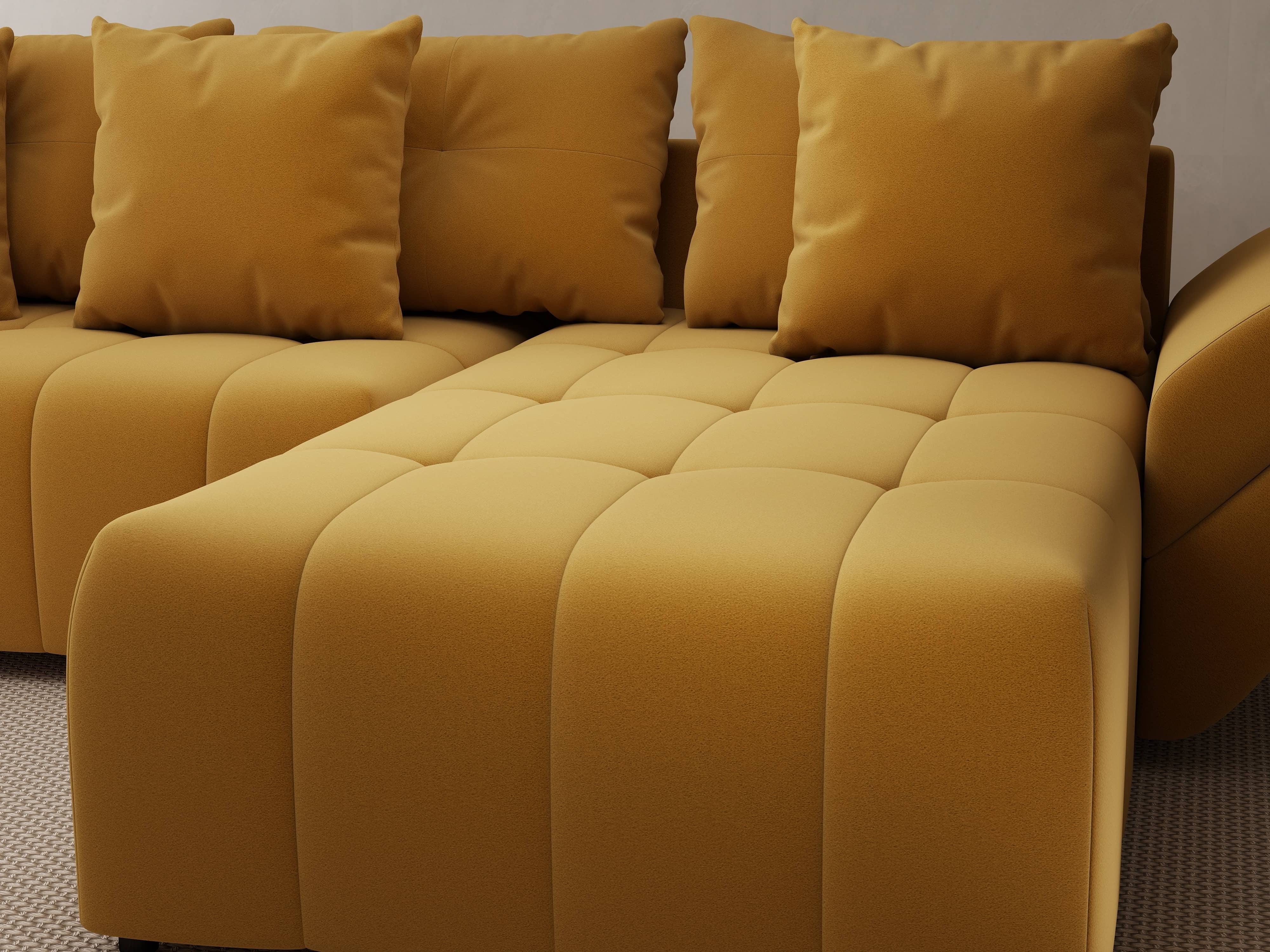 Colțar extensibil dumonde cu ladă de depozitare si sezut confortabil din spuma HR, Berlin Royal Mustar 280x185 cm II Fabrica