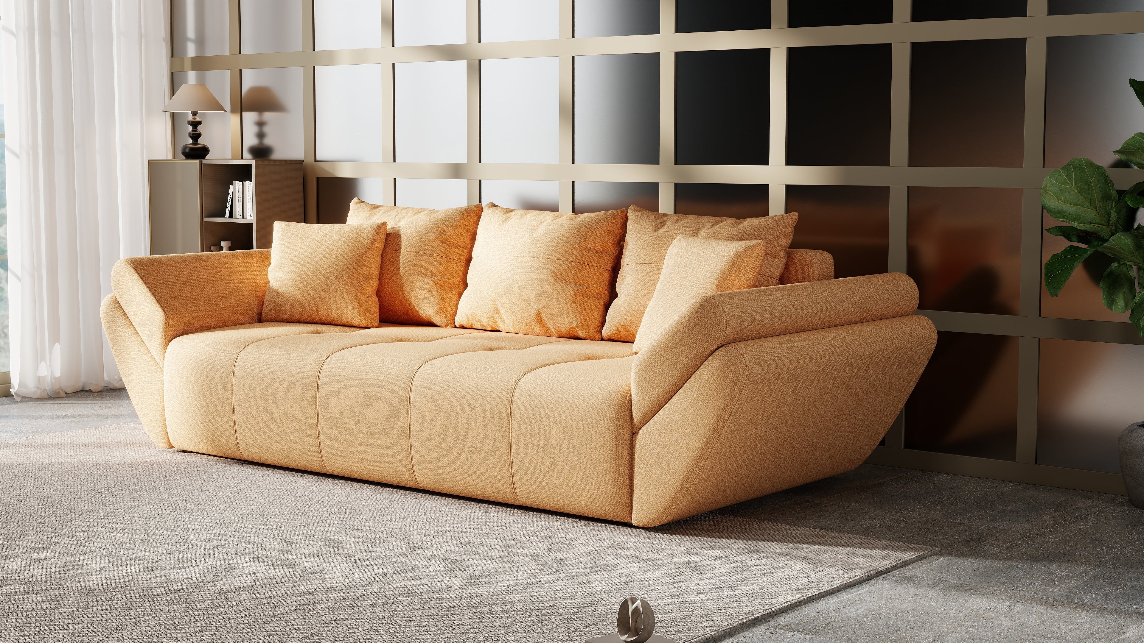 Canapea extensibilă dumonde cu ladă de depozitare si sezut confortabil din spuma HR, Berlin Enjoy Mango 250x100 cm Fabrica