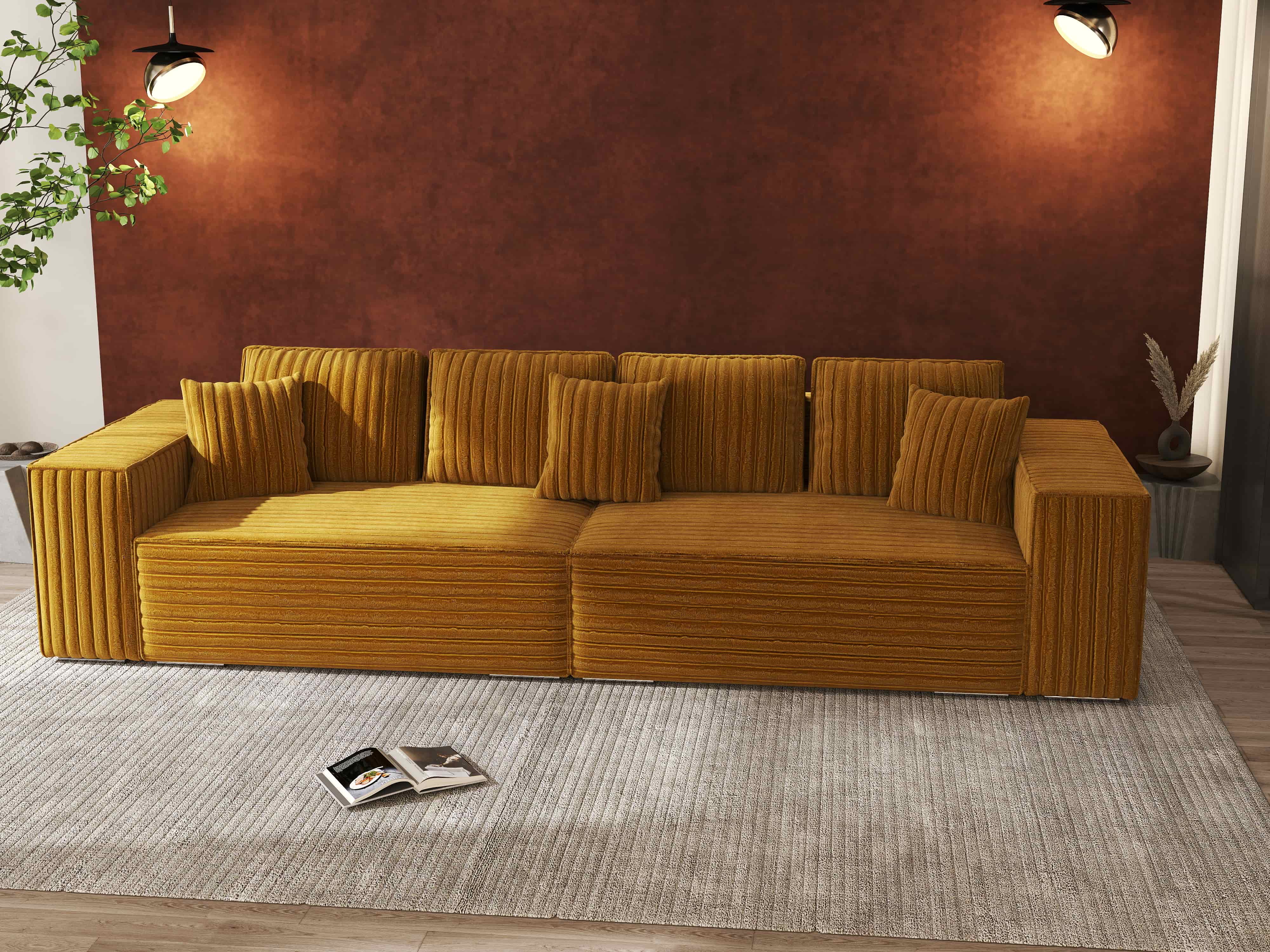 Canapea extensibilă dumonde cu ladă de depozitare si sezut confortabil din spuma HR, Dream Ambience Mustar 310x100 cm Fabrica