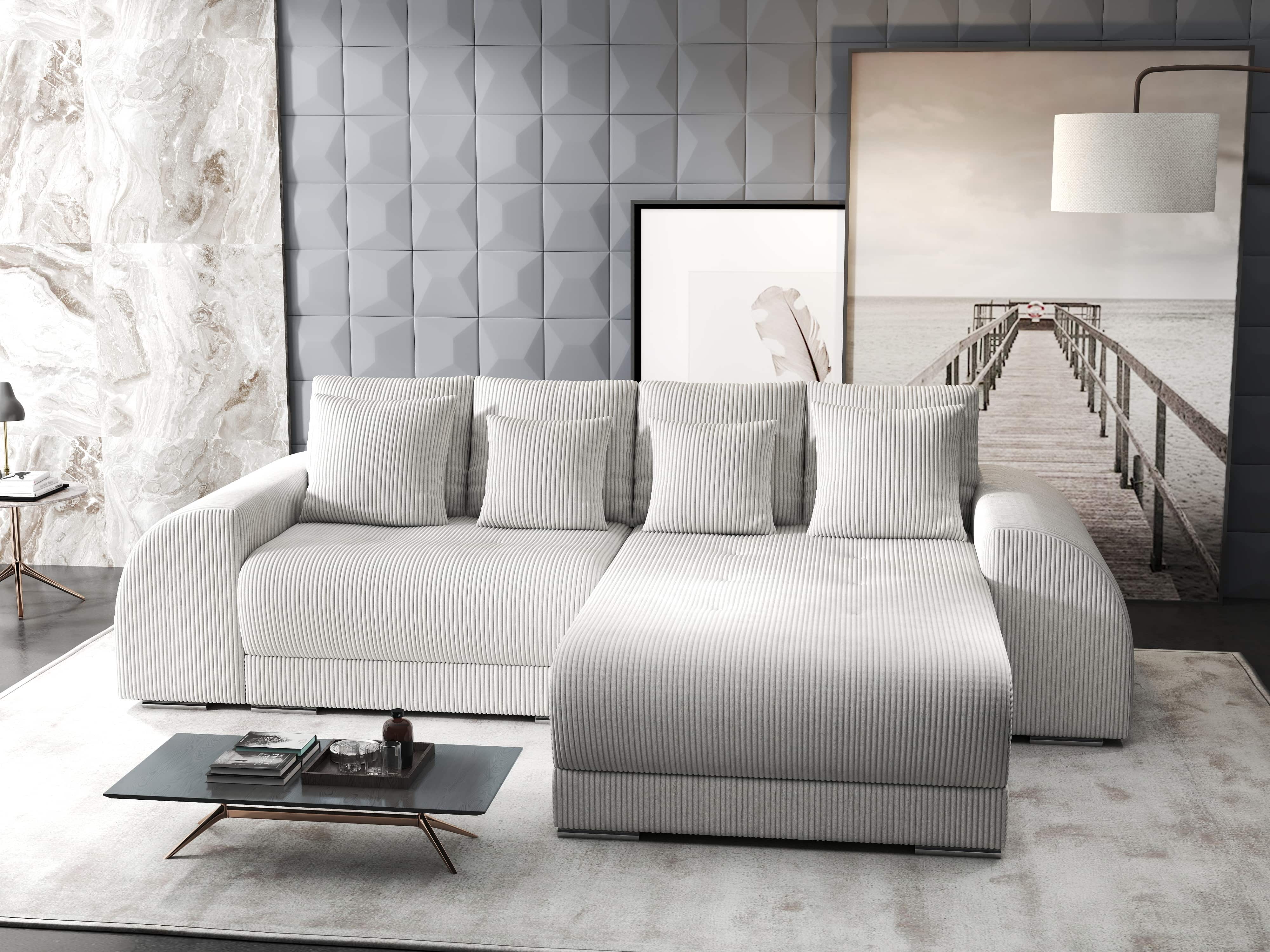 Colțar extensibil dumonde cu ladă de depozitare si sezut confortabil din spuma HR, Verona Zoom Crem II 290x185 cm Fabrica