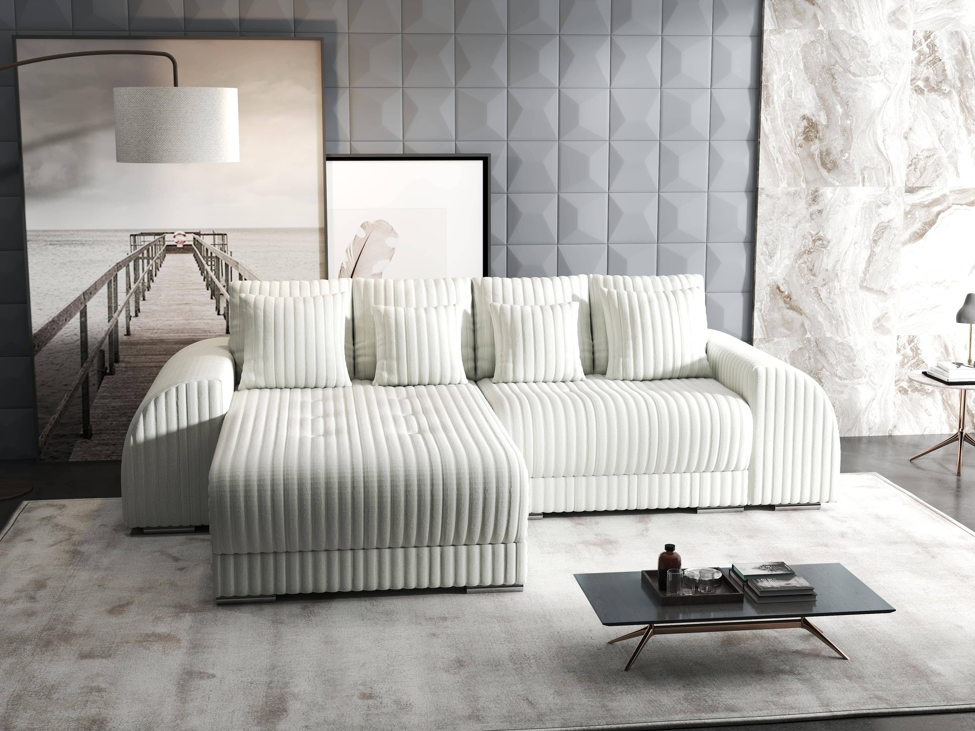 Colțar extensibil dumonde cu ladă de depozitare si sezut confortabil din spuma HR, Verona Ambience Ivory 290x185 cm Fabrica