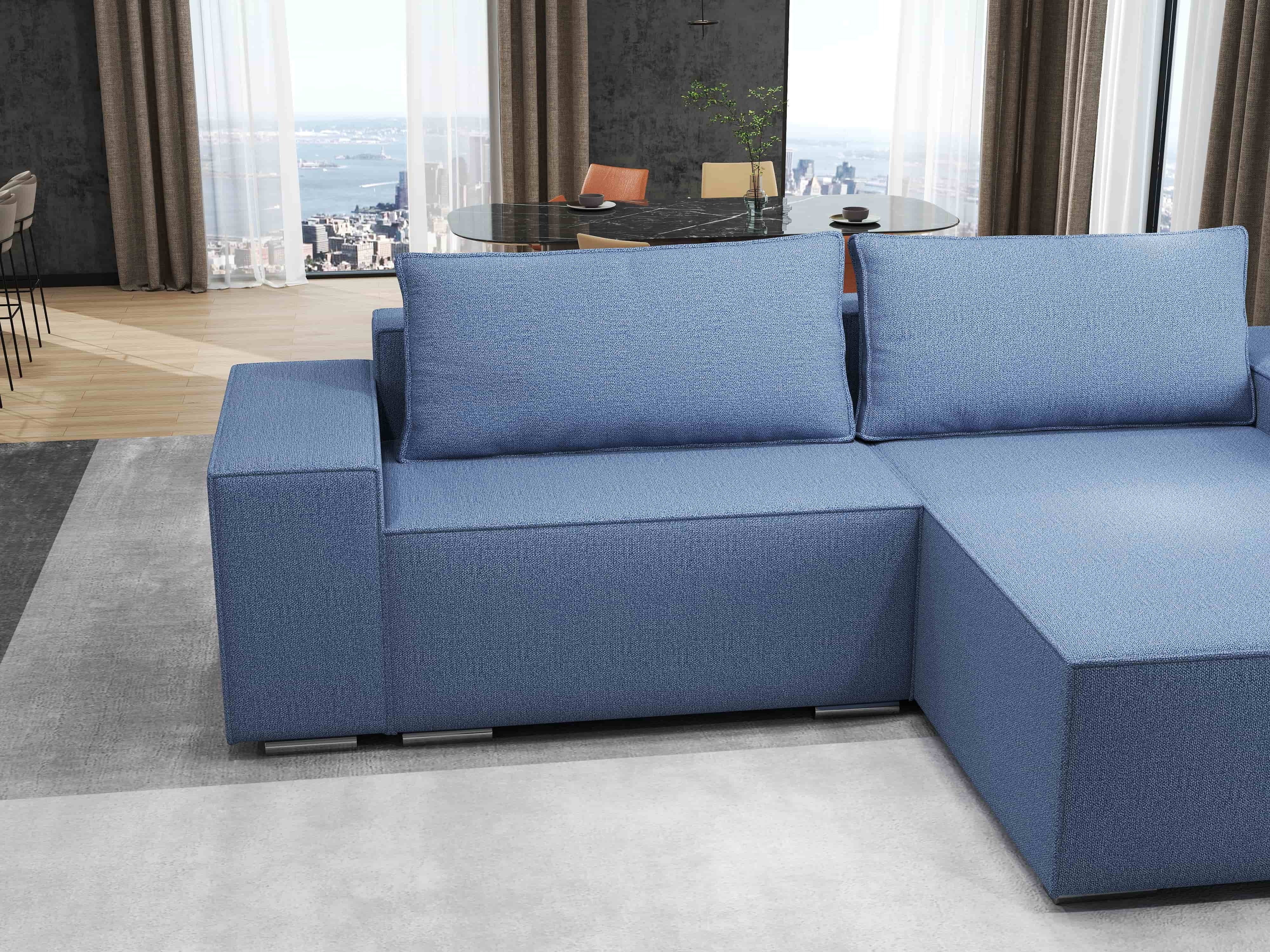 Colțar extensibil dumonde cu ladă de depozitare si sezut confortabil din spuma HR, Dream Enjoy Albastru 290x185 cm II Fabrica