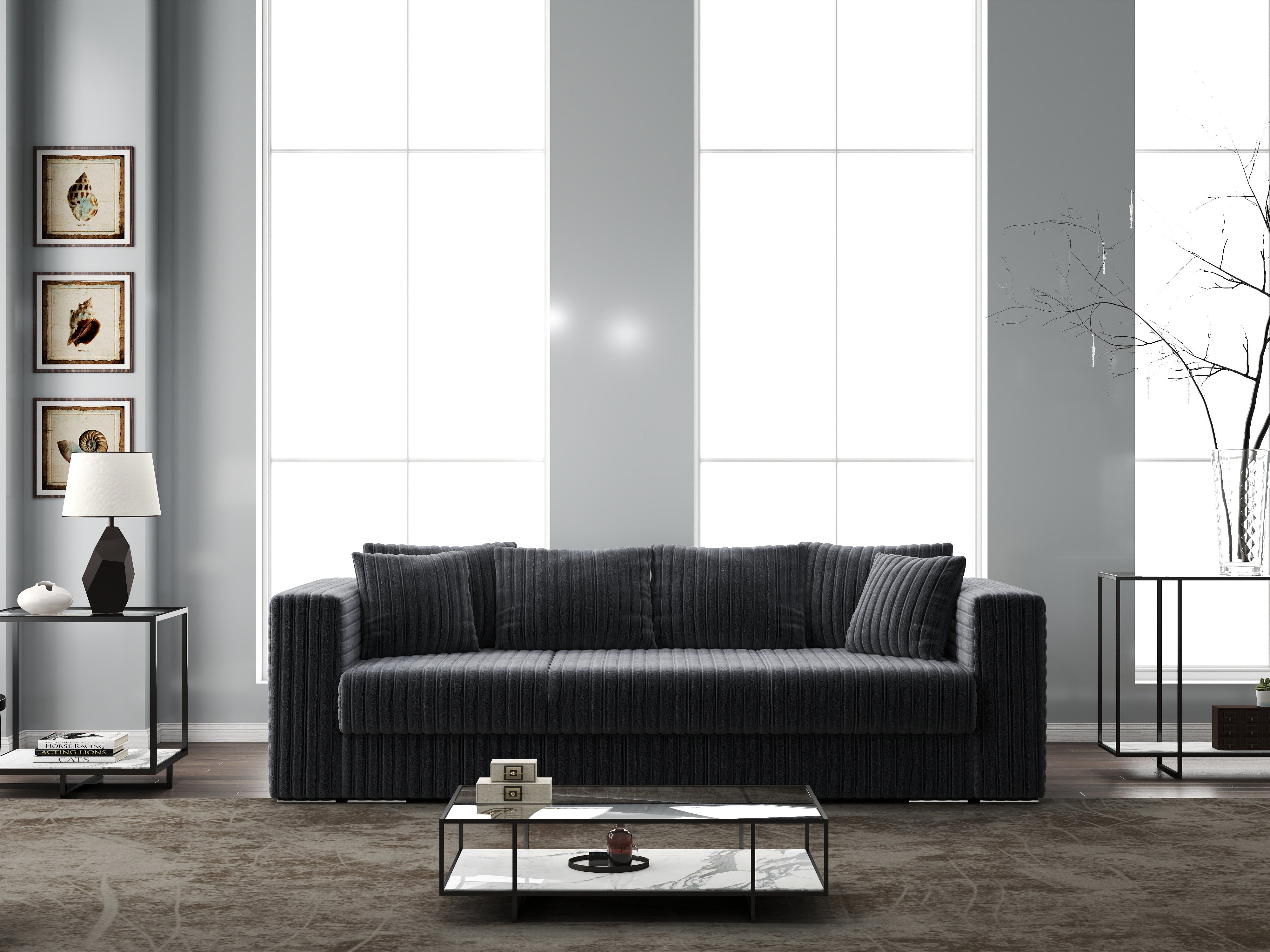 Canapea extensibilă dumonde cu ladă de depozitare si sezut confortabil din spuma HR, Gloria Ambience Grey 240x100 cm Fabrica