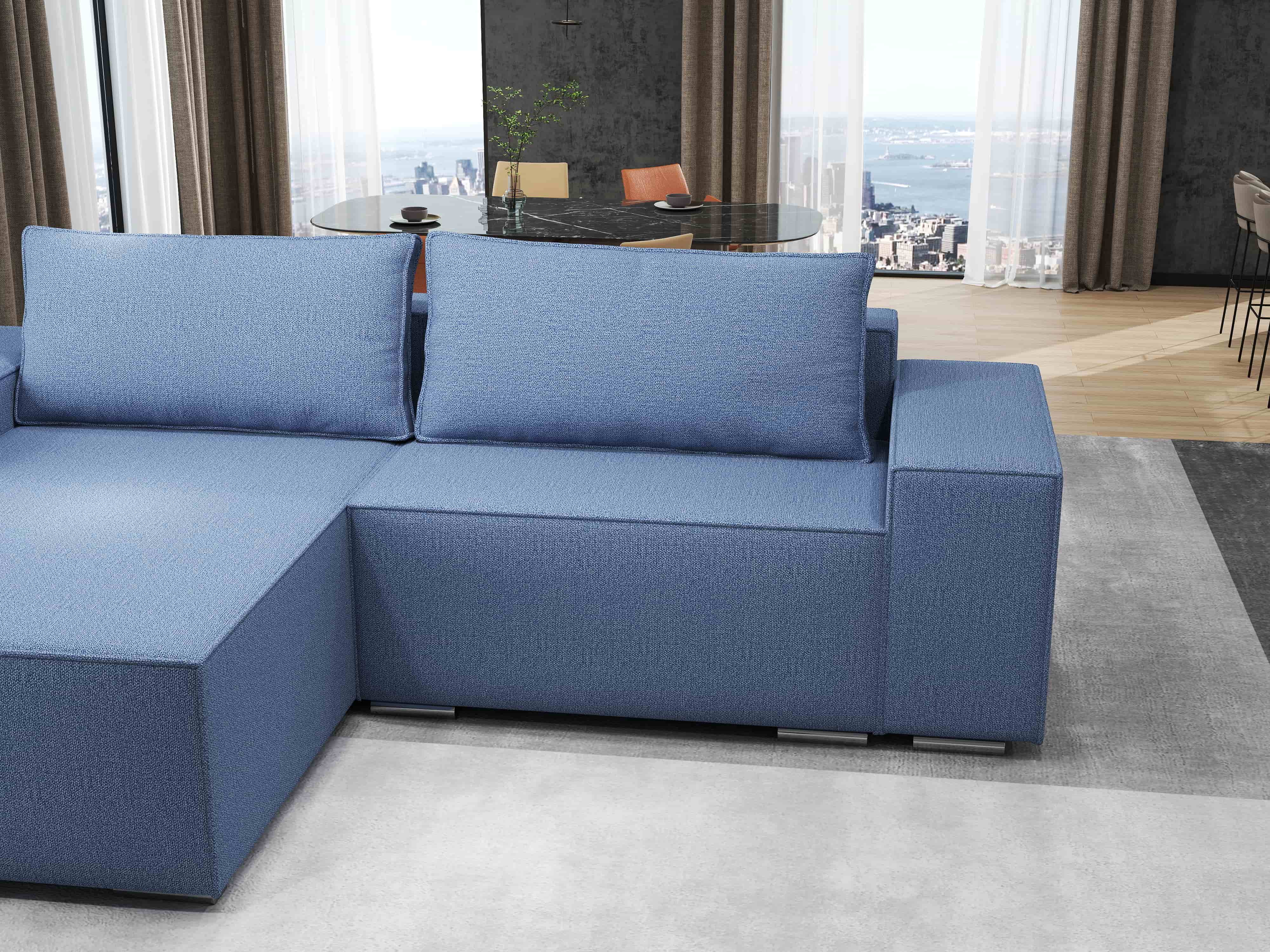 Colțar extensibil dumonde cu ladă de depozitare si sezut confortabil din spuma HR, Dream Enjoy Albastru 290x185 cm Fabrica