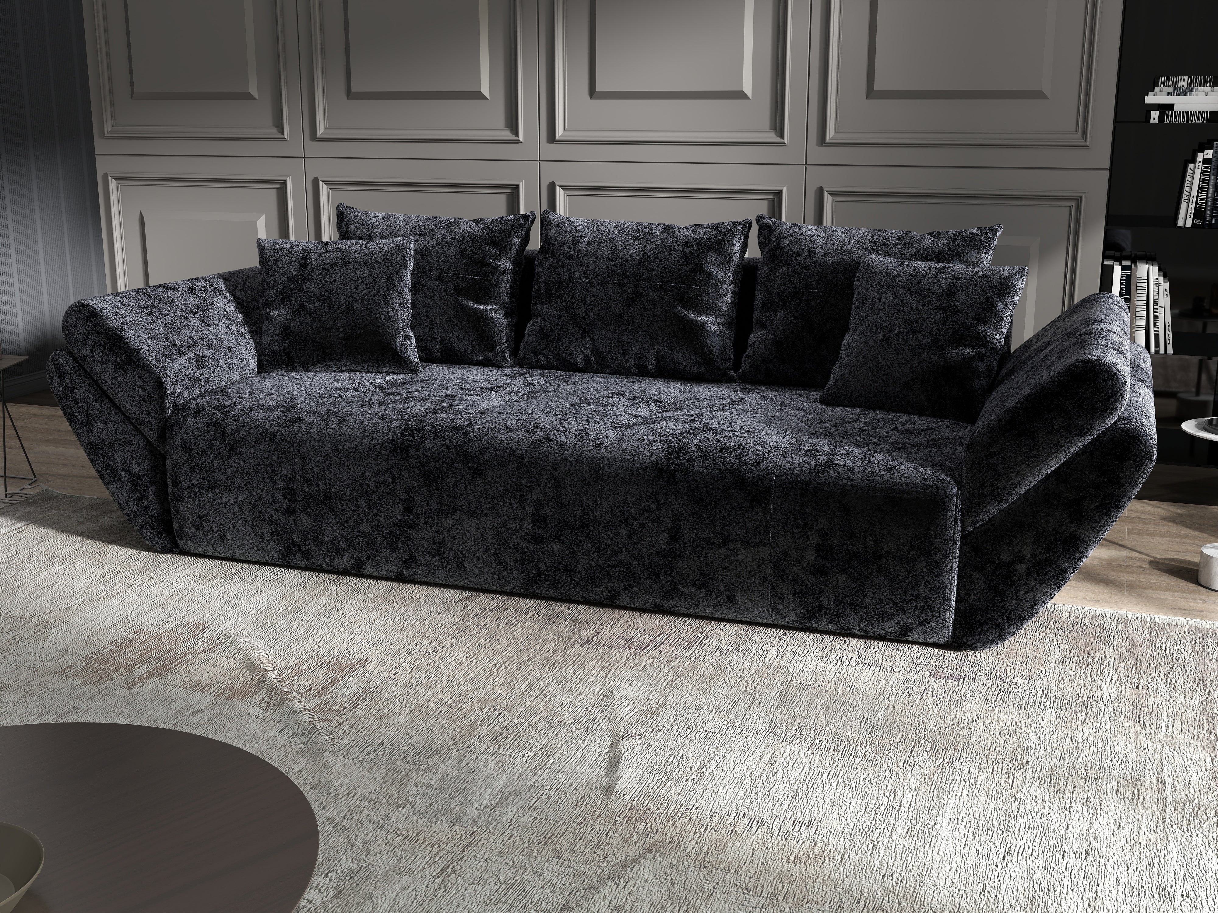 Canapea extensibilă dumonde cu ladă de depozitare si sezut confortabil din spuma HR, Berlin Euphoria Black 250x100 cm Fabrica