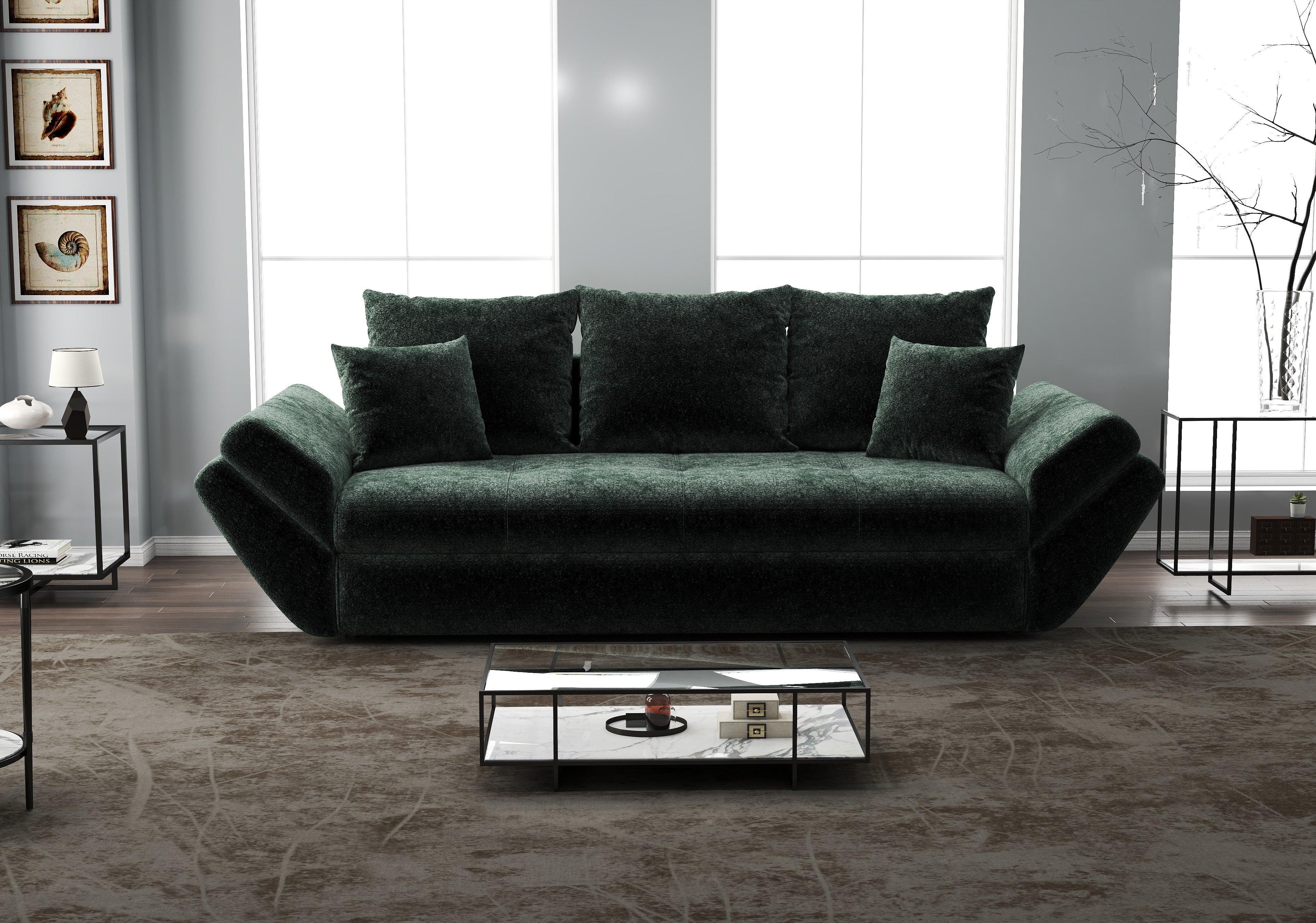Canapea extensibilă dumonde cu ladă de depozitare si sezut confortabil din spuma HR, Loana Euphoria Verde 250x100 cm Fabrica