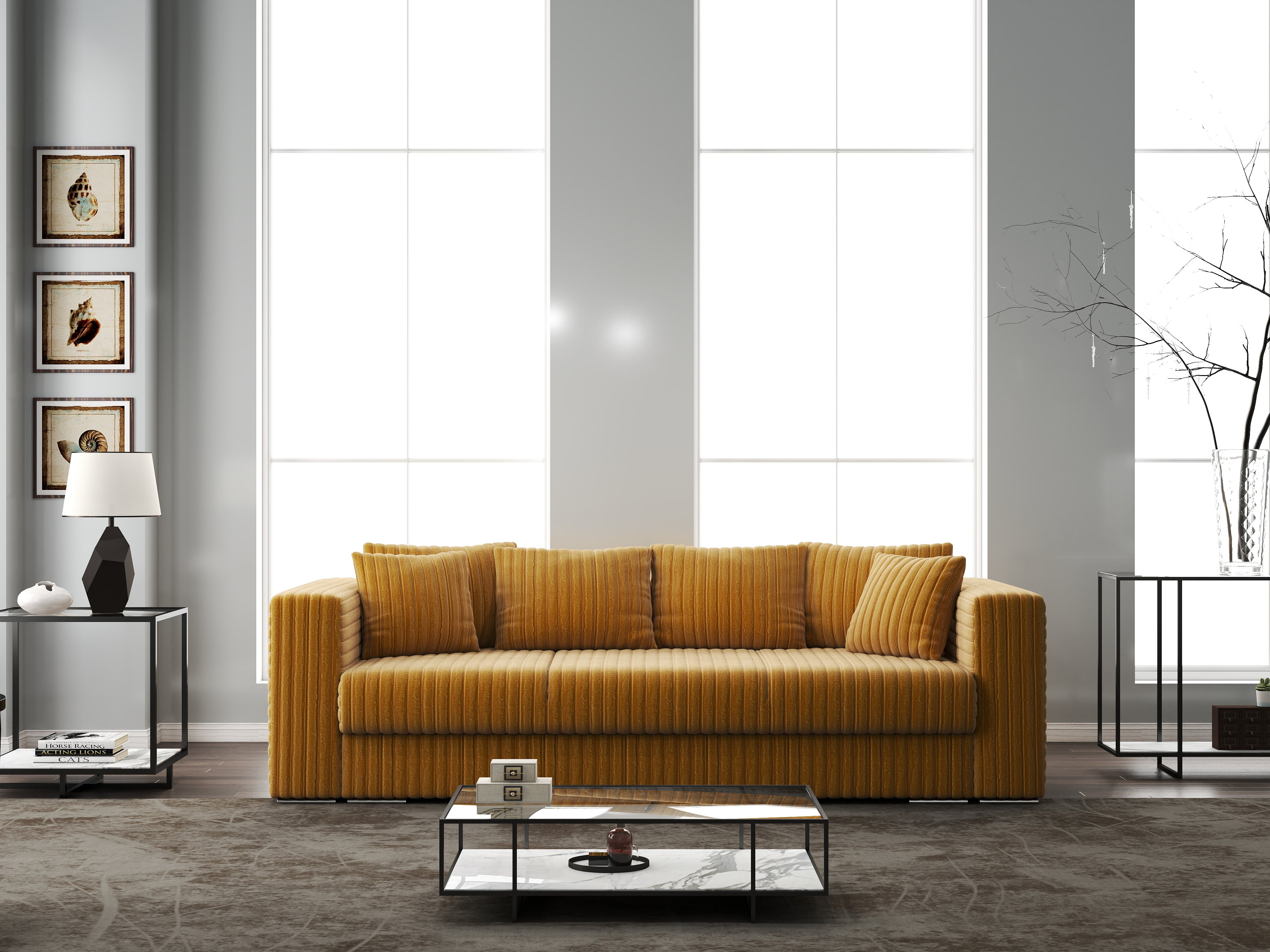 Canapea extensibilă dumonde cu ladă de depozitare si sezut confortabil din spuma HR, Gloria Ambience Mustar 240x100 cm Fabrica