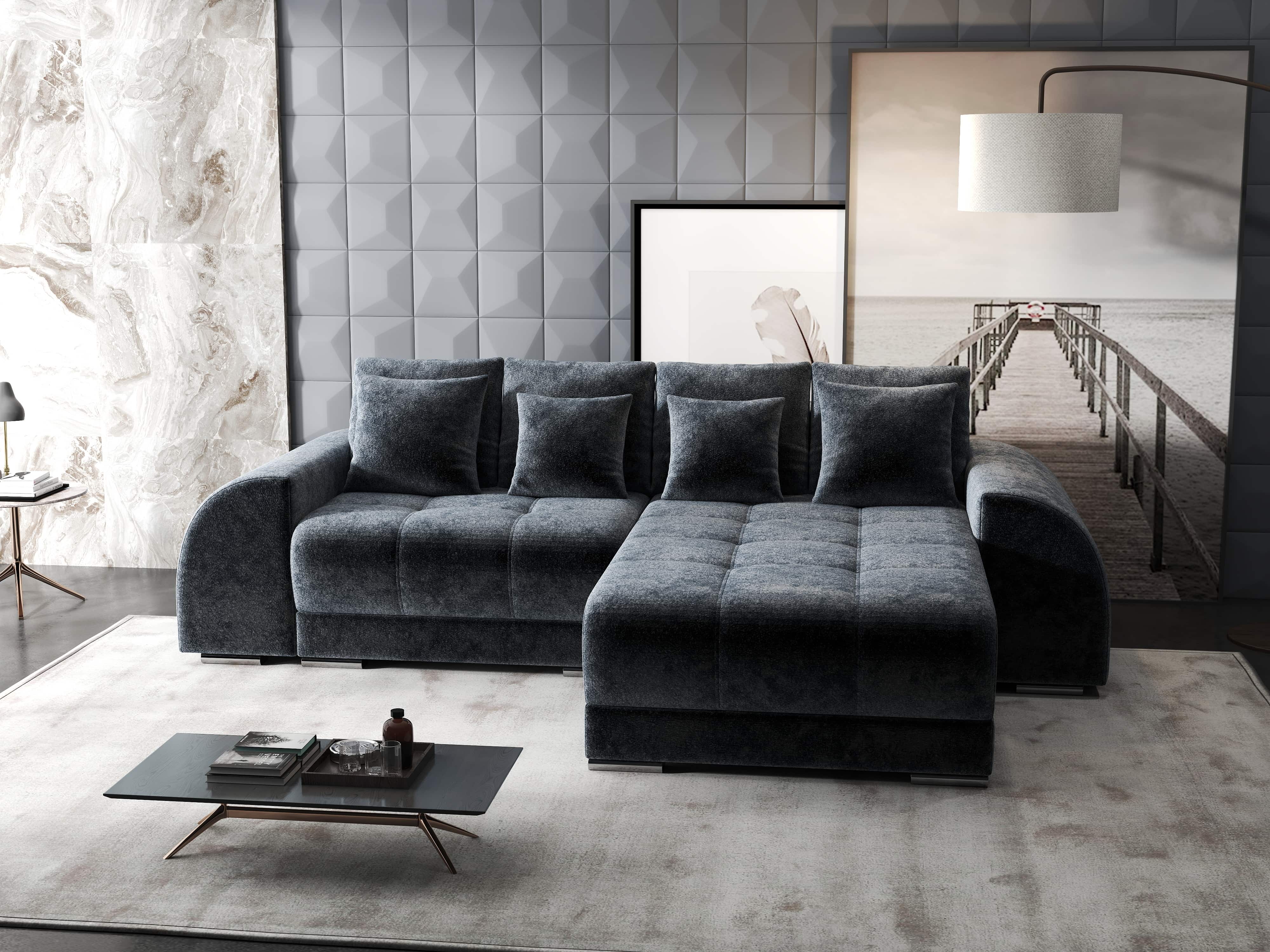 Colțar extensibil dumonde cu ladă de depozitare si sezut confortabil din spuma HR, Verona Euphoria Grafit II 290x185 cm Fabrica