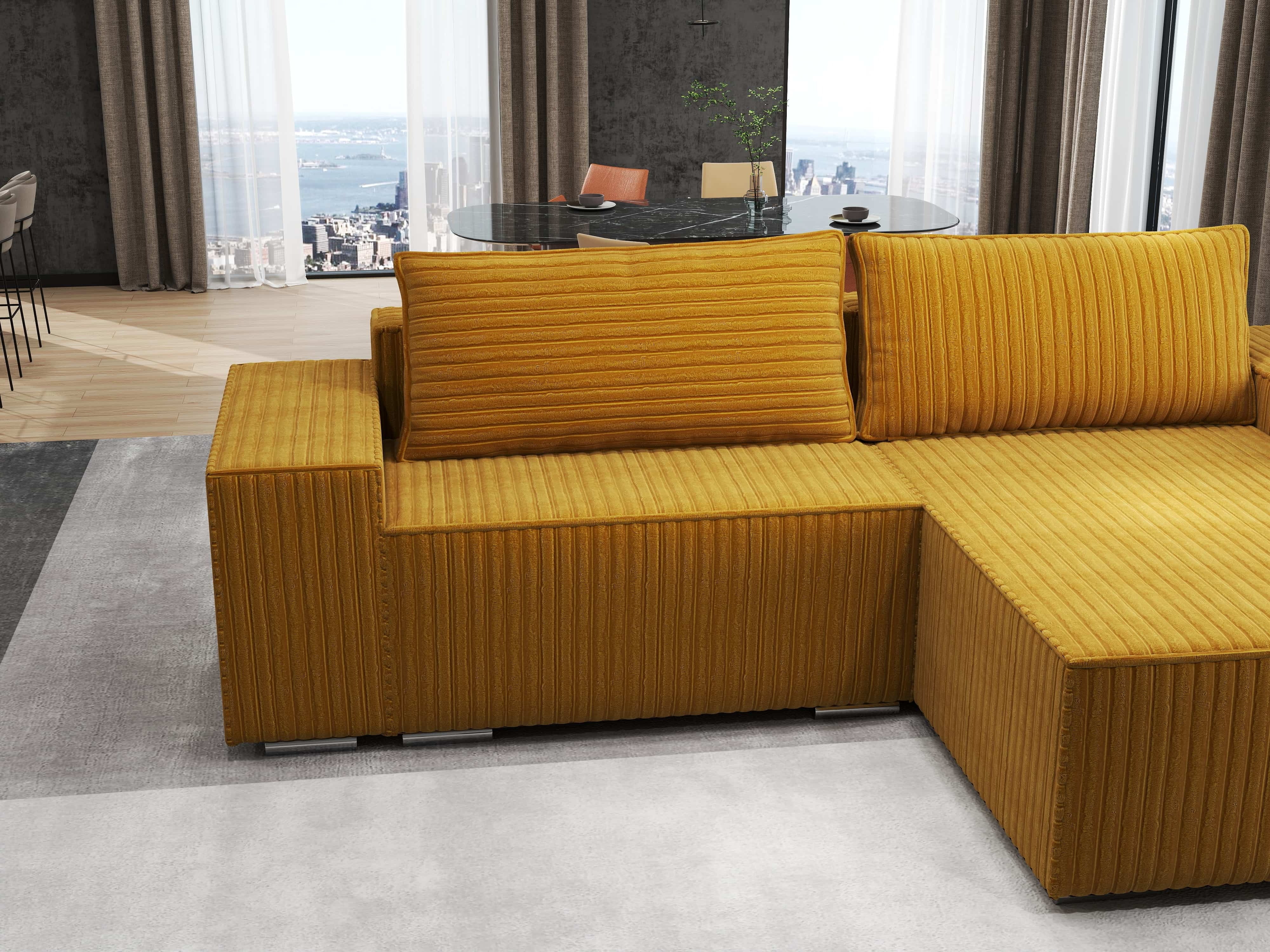 Colțar extensibil dumonde cu ladă de depozitare si sezut confortabil din spuma HR, Dream Ambience Mustar 290x185 cm II Fabrica