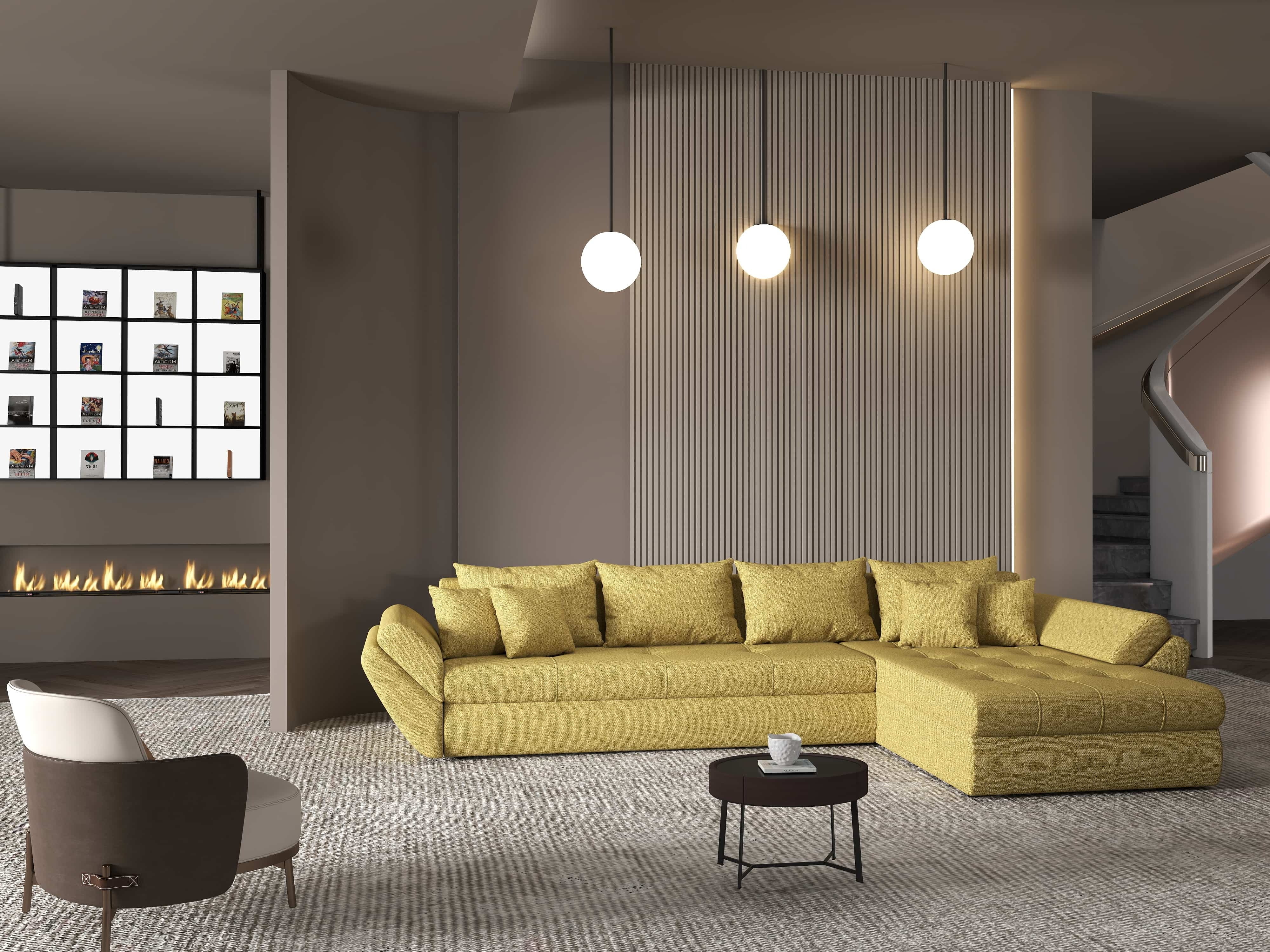 Colțar extensibil dumonde cu ladă de depozitare si sezut confortabil din spuma HR, Loana XL Enjoy Melon II 335x185 cm Fabrica