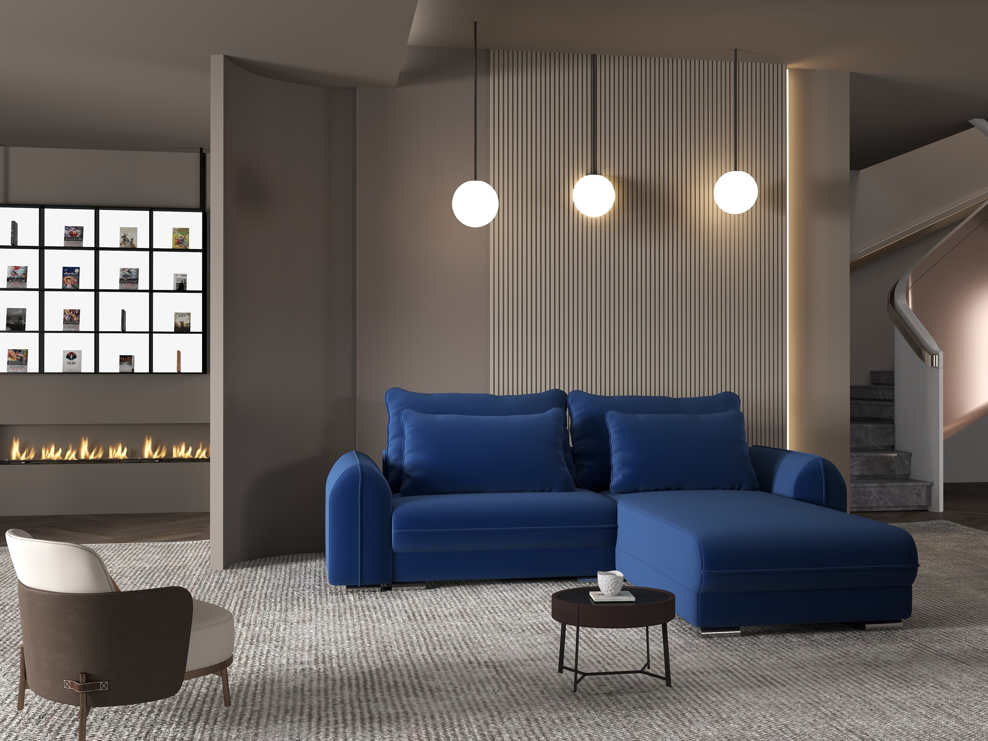 Colțar extensibil dumonde cu ladă de depozitare si sezut confortabil din spuma HR, Denver Royal Albastru 275x185 cm II Fabrica