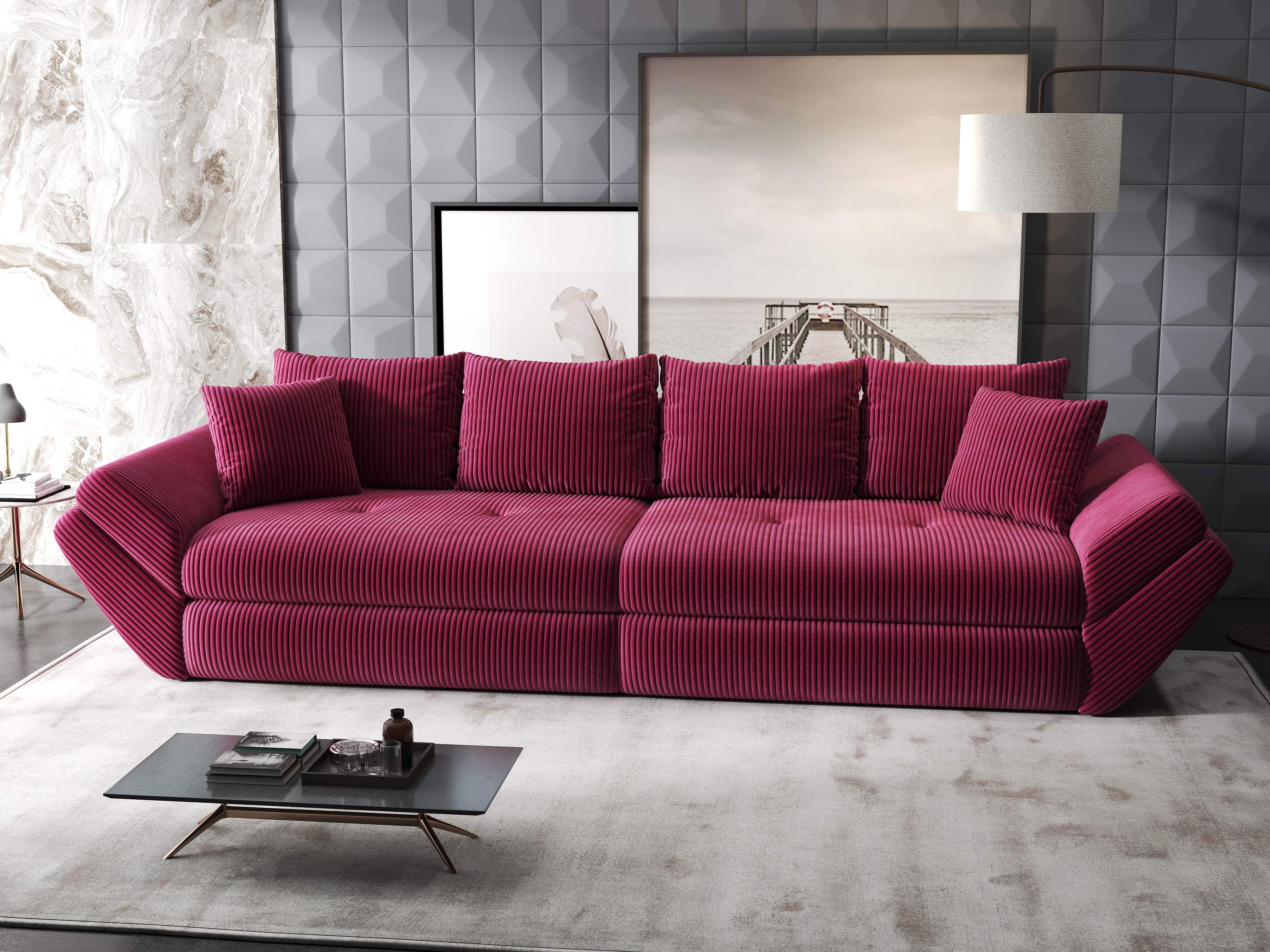 Canapea extensibilă dumonde cu ladă de depozitare si sezut confortabil din spuma HR, Loana Zoom Rosu 300x100 cm Fabrica