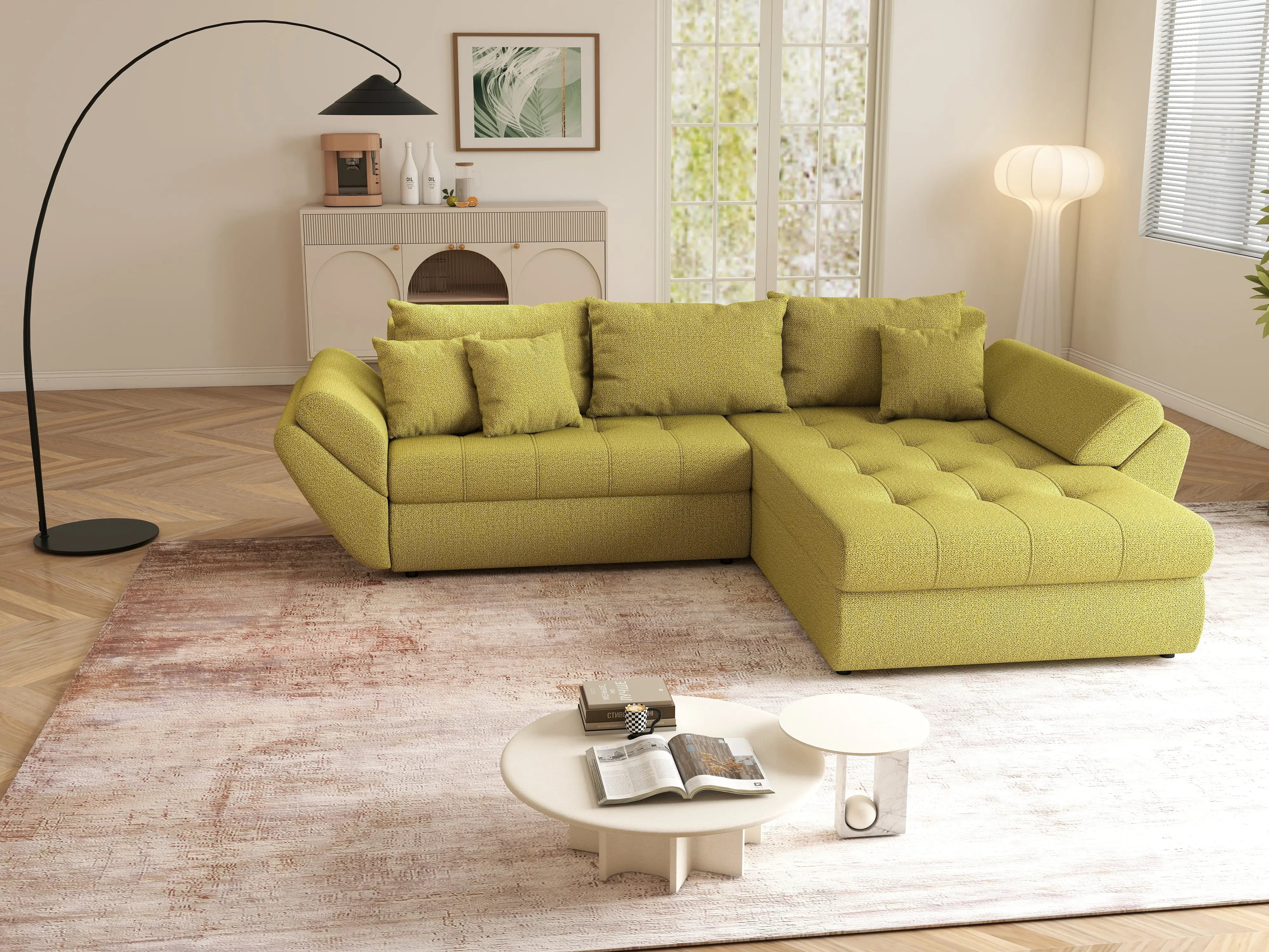 Colțar extensibil dumonde cu ladă de depozitare si sezut confortabil din spuma HR, Loana Green Lux II 270x185 cm Fabrica