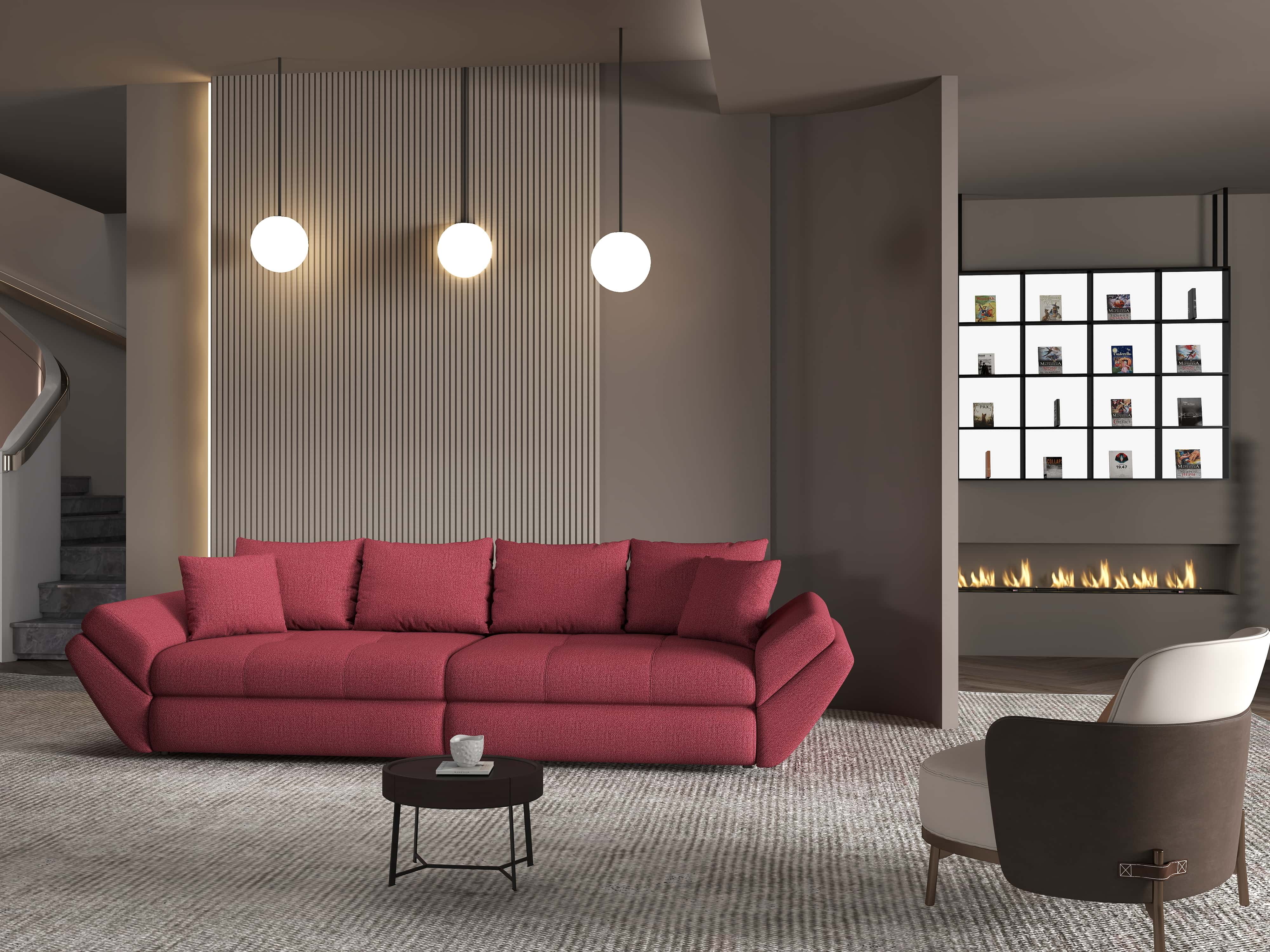 Canapea extensibilă dumonde cu ladă de depozitare si sezut confortabil din spuma HR, Loana Enjoy Rosu 300x100 cm Fabrica