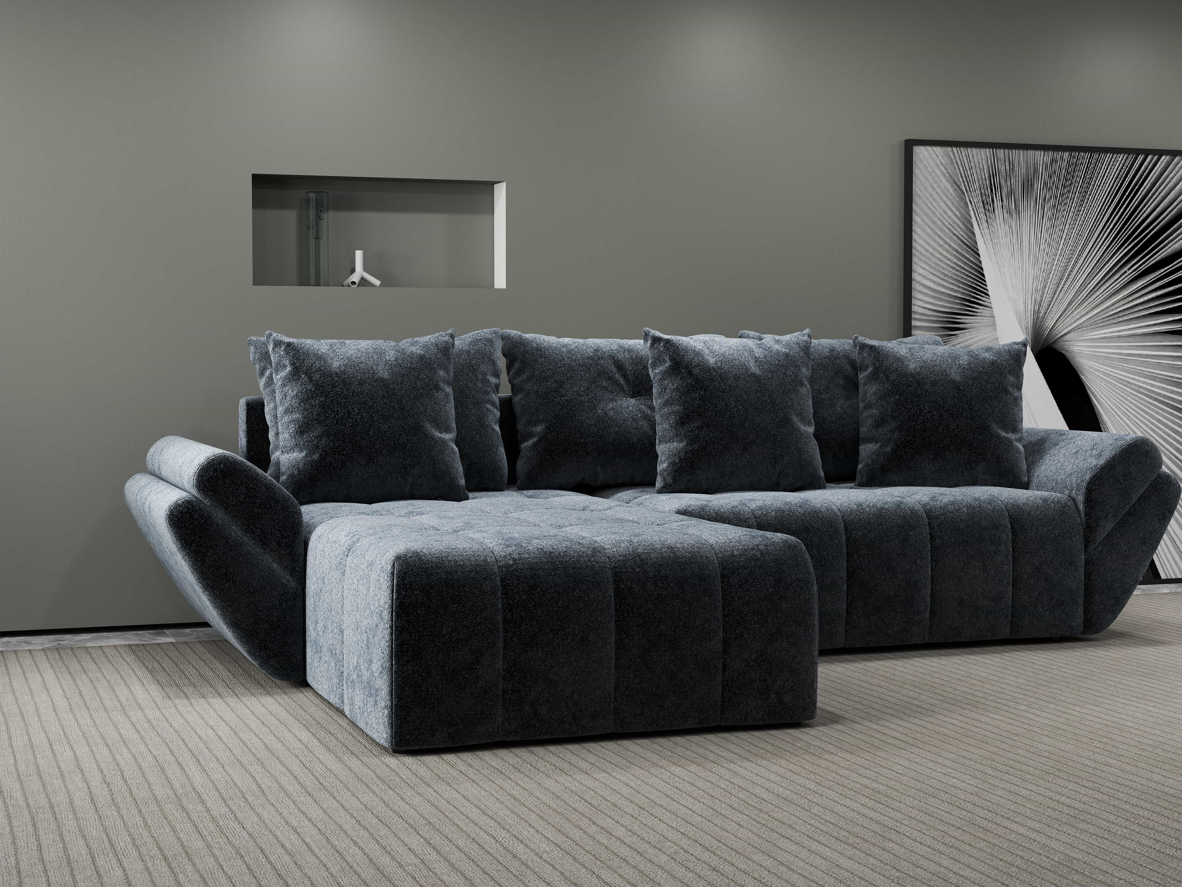 Colțar extensibil dumonde cu ladă de depozitare si sezut confortabil din spuma HR, Berlin Euphoria Grafit 280x185 cm Fabrica