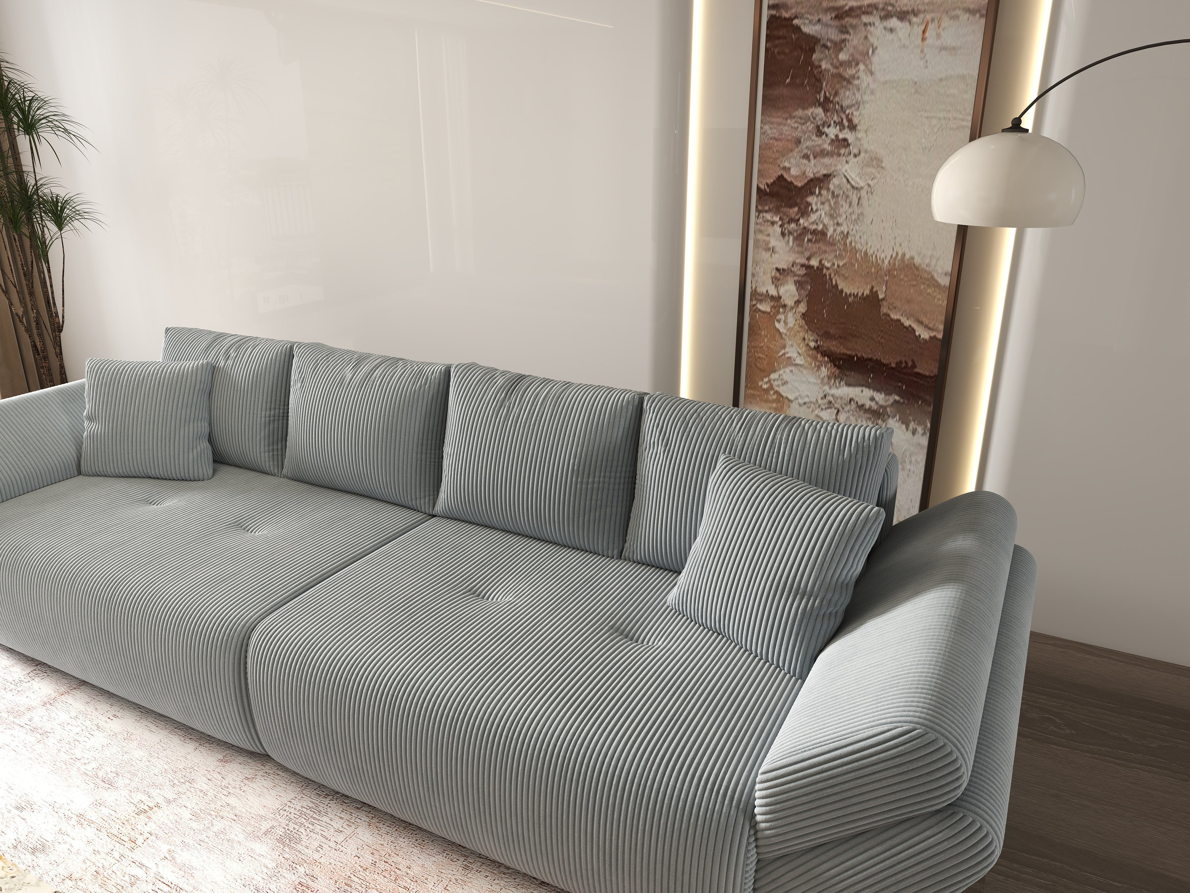 Canapea extensibilă dumonde cu ladă de depozitare si sezut confortabil din spuma HR, Berlin Zoom Gri 300x100 cm Fabrica