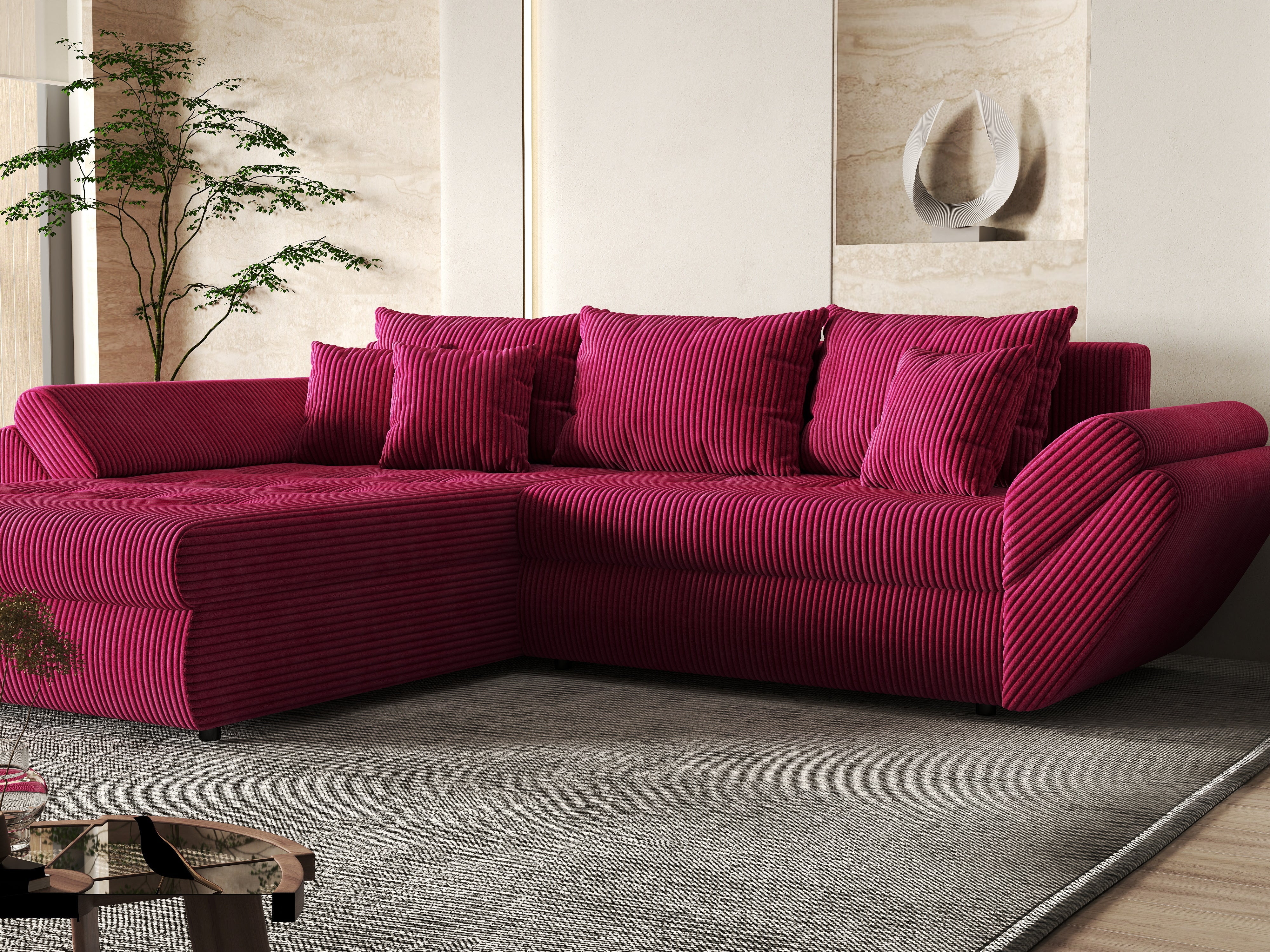 Colțar extensibil dumonde cu ladă de depozitare si sezut confortabil din spuma HR, Loana Zoom Red 270x185 cm Fabrica