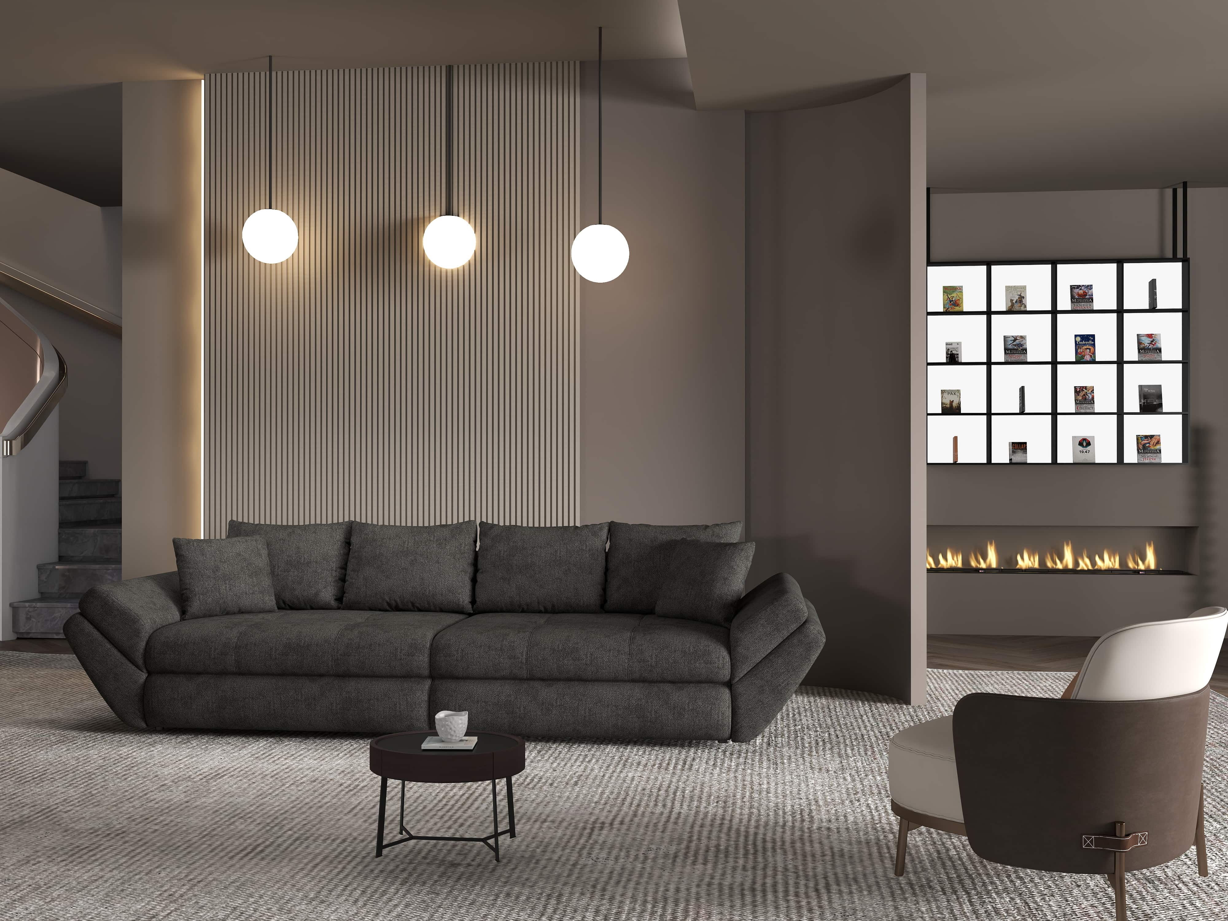 Canapea extensibilă dumonde cu ladă de depozitare si sezut confortabil din spuma HR, Loana Enjoy Negru 300x100 cm Fabrica