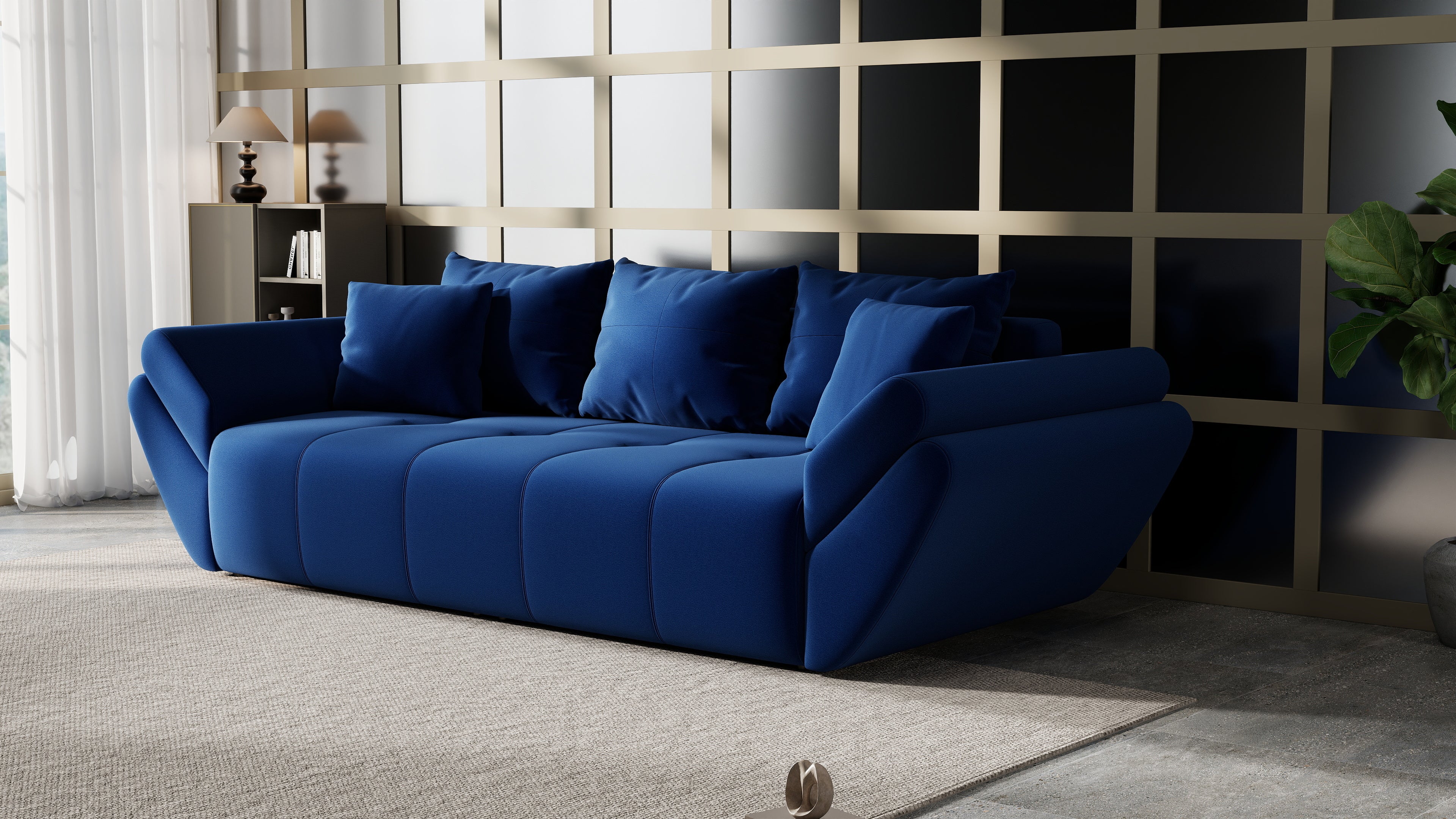 Canapea extensibilă dumonde cu ladă de depozitare si sezut confortabil din spuma HR, Berlin Royal Blue 250x100 cm Fabrica