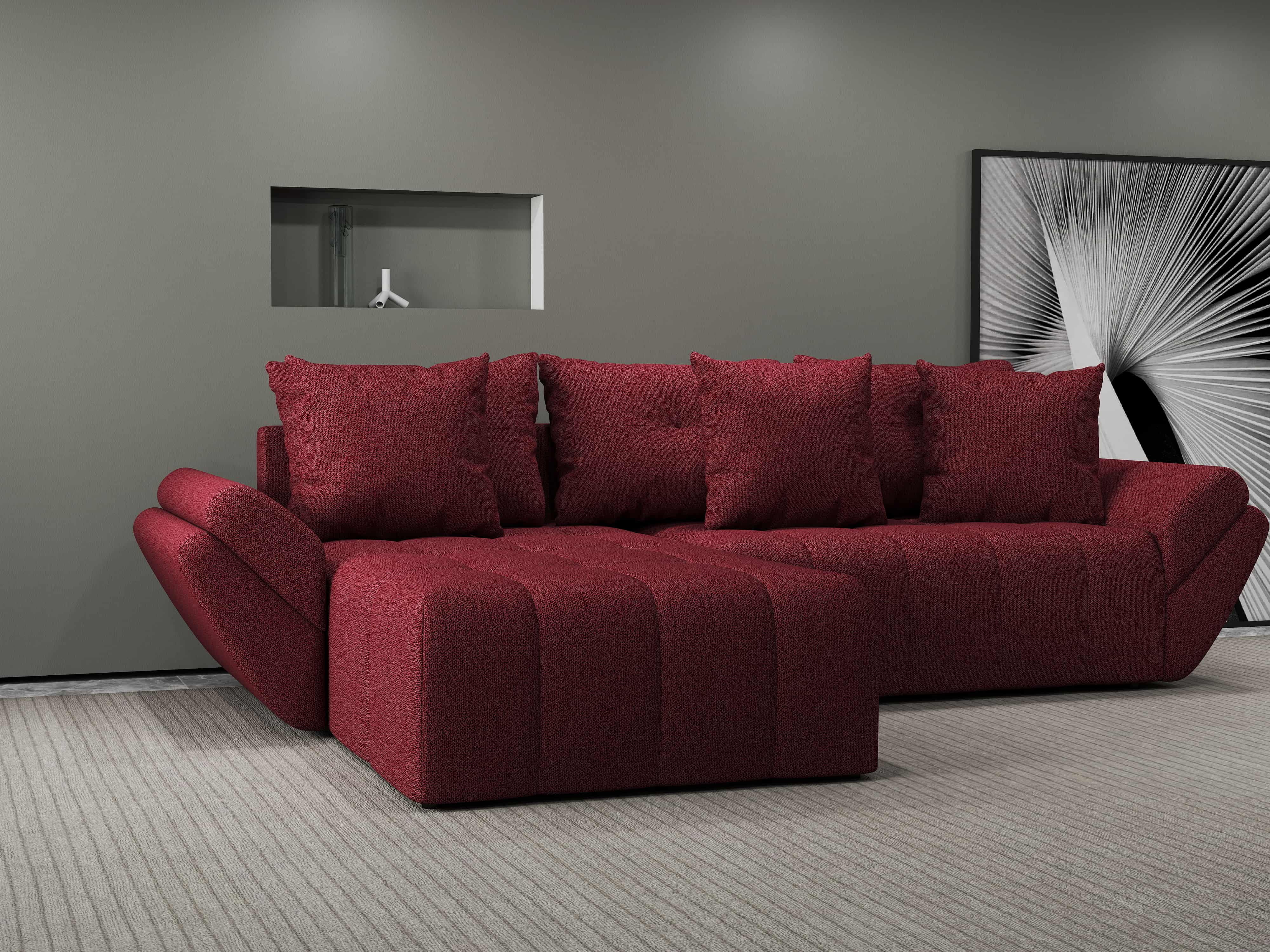 Colțar extensibil dumonde cu ladă de depozitare si sezut confortabil din spuma HR, Berlin Enjoy Rosu 280x185 cm Fabrica