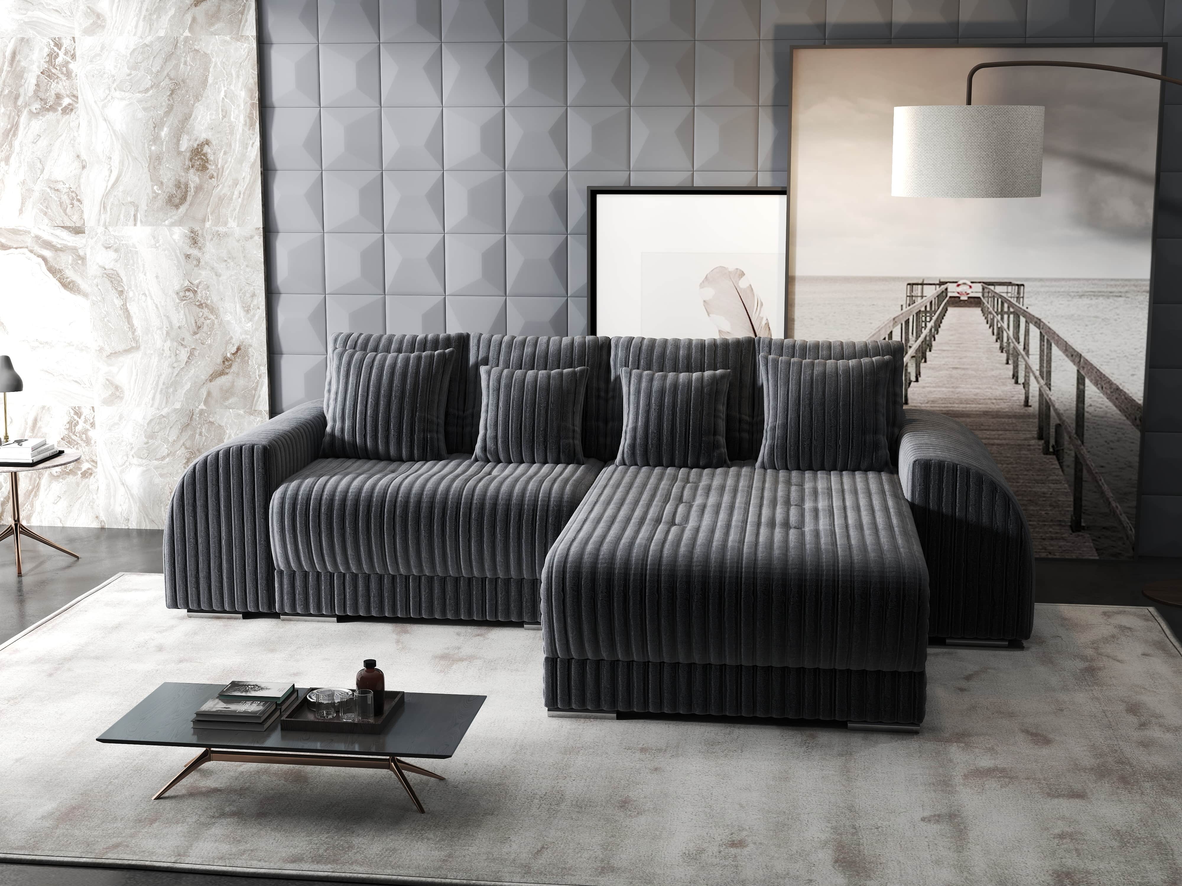 Colțar extensibil dumonde cu ladă de depozitare si sezut confortabil din spuma HR, Verona Ambience Gri II 290x185 cm Fabrica