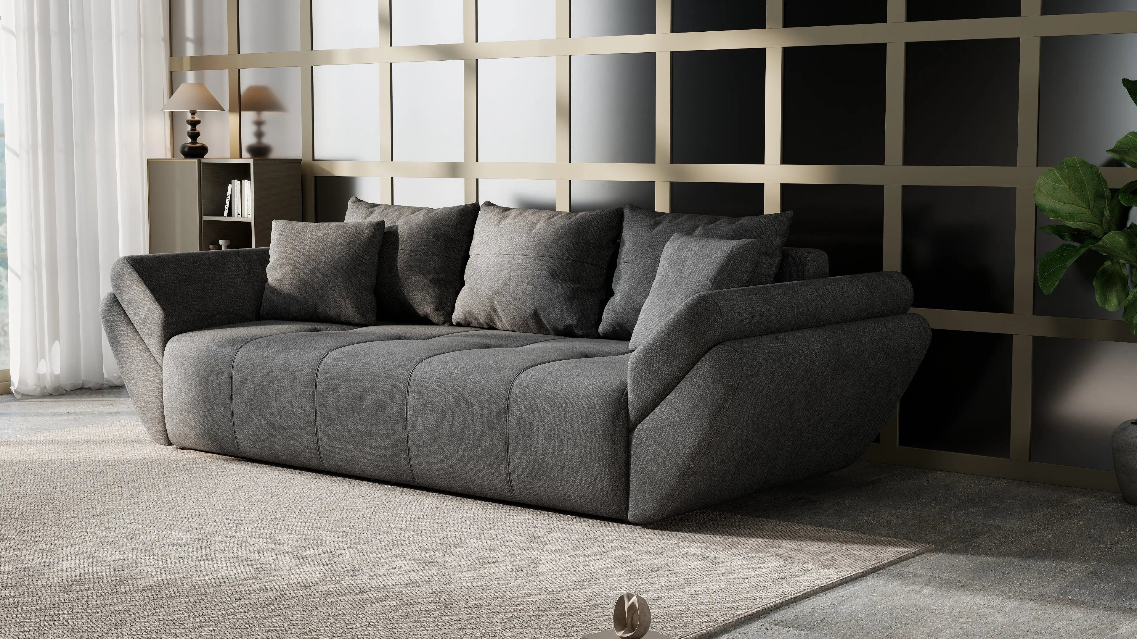 Canapea extensibilă dumonde cu ladă de depozitare si sezut confortabil din spuma HR, Berlin Enjoy Kaki 250x100 cm Fabrica